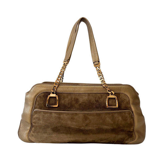 Gold Leather & Brown Suede Shoulder Bag