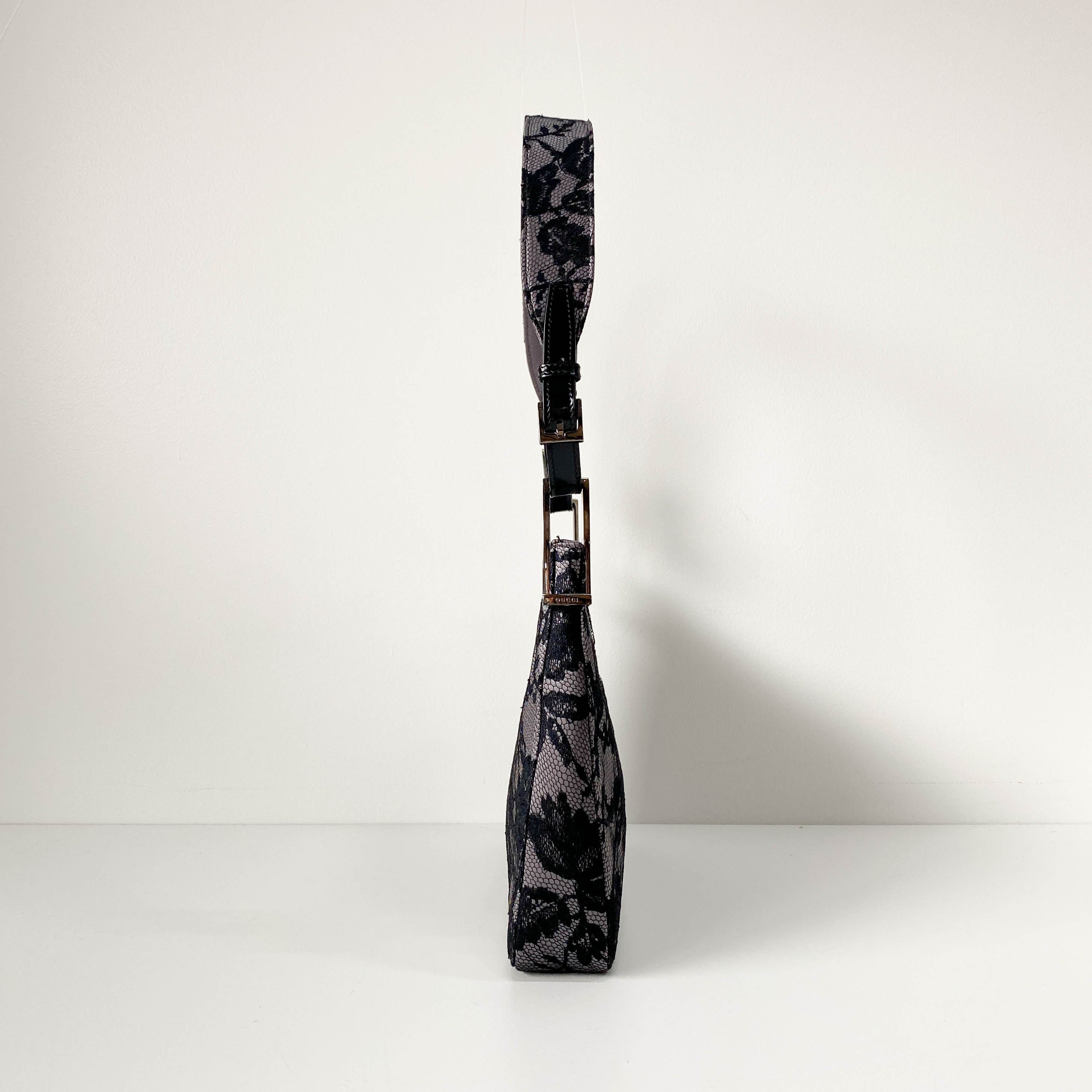 Black Lace Leather Shoulder Bag