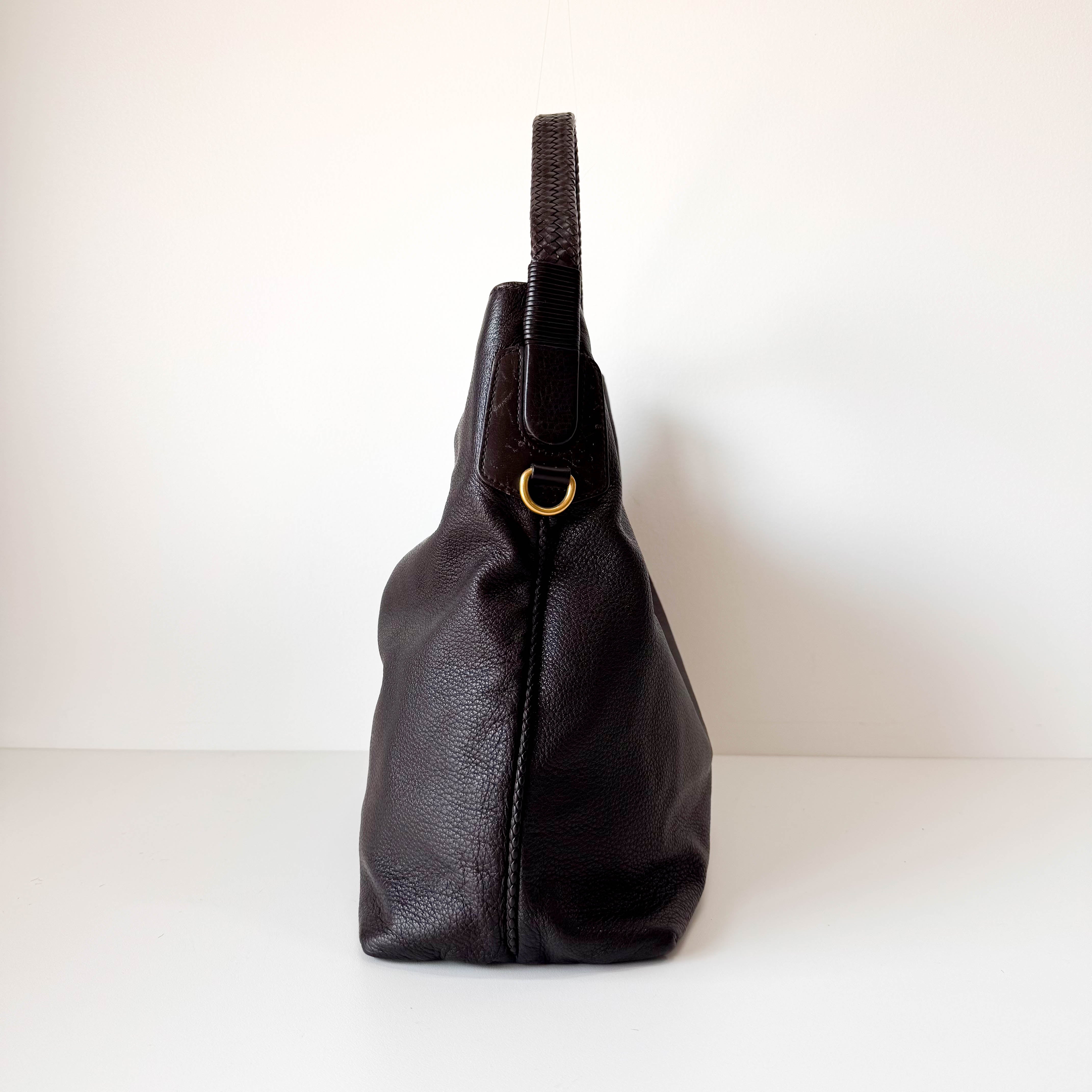 Brown Leather Bamboo Tote Bag