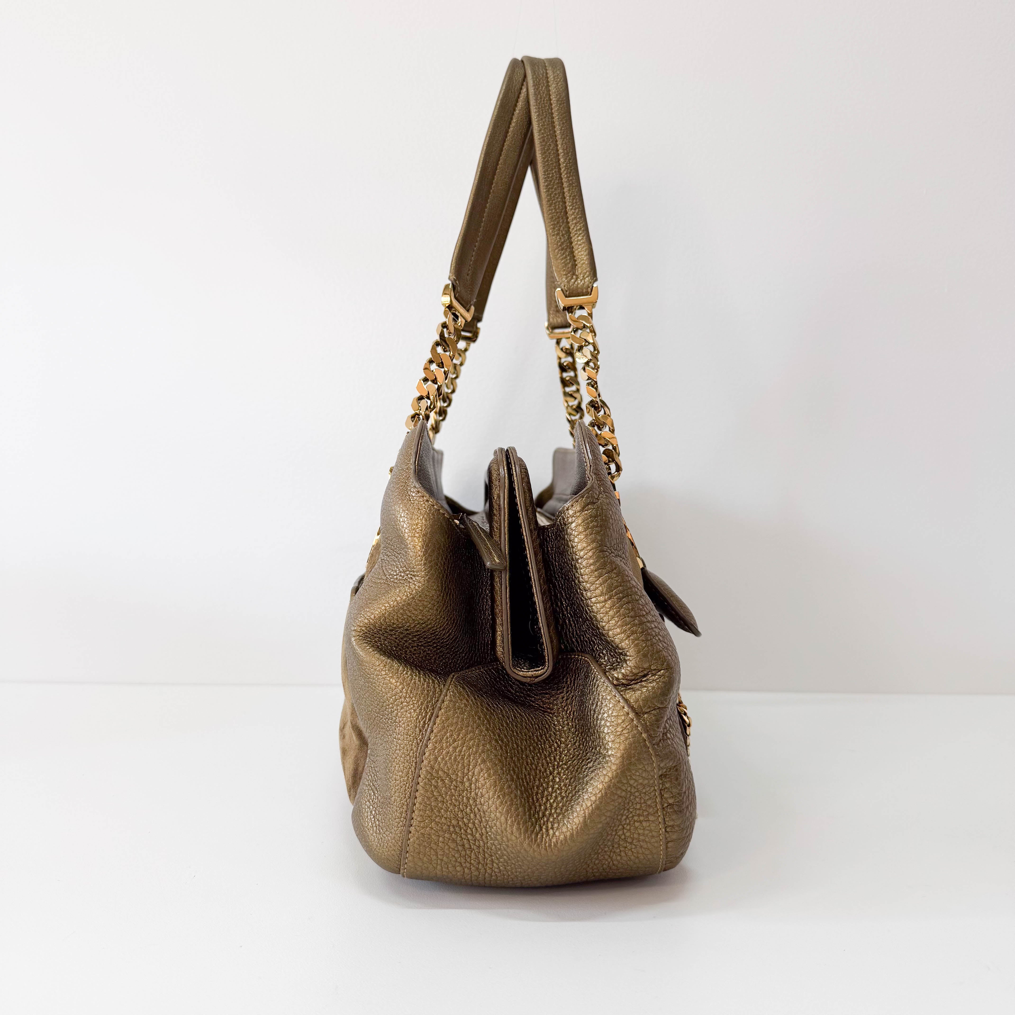 Gold Leather & Brown Suede Shoulder Bag
