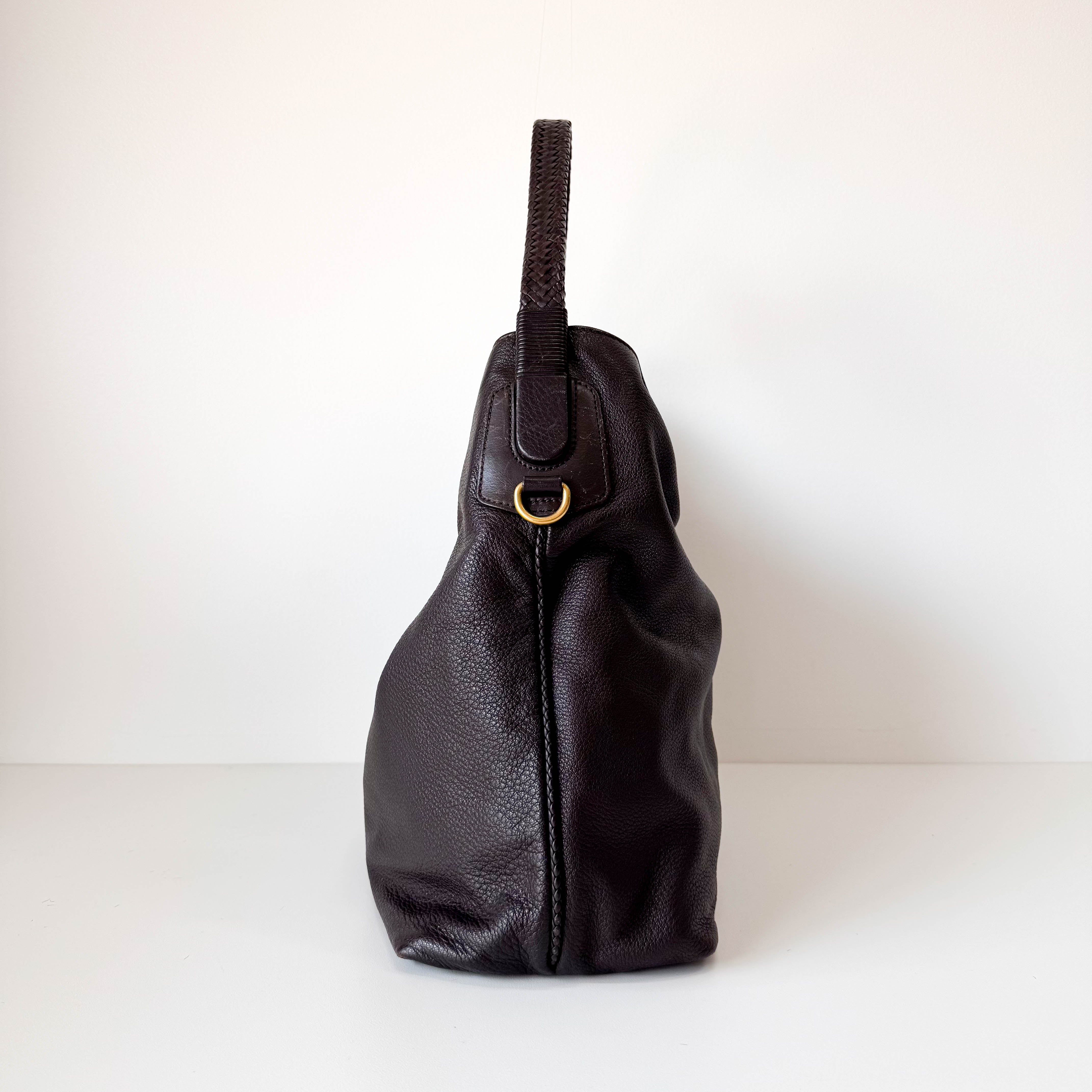 Brown Leather Bamboo Tote Bag