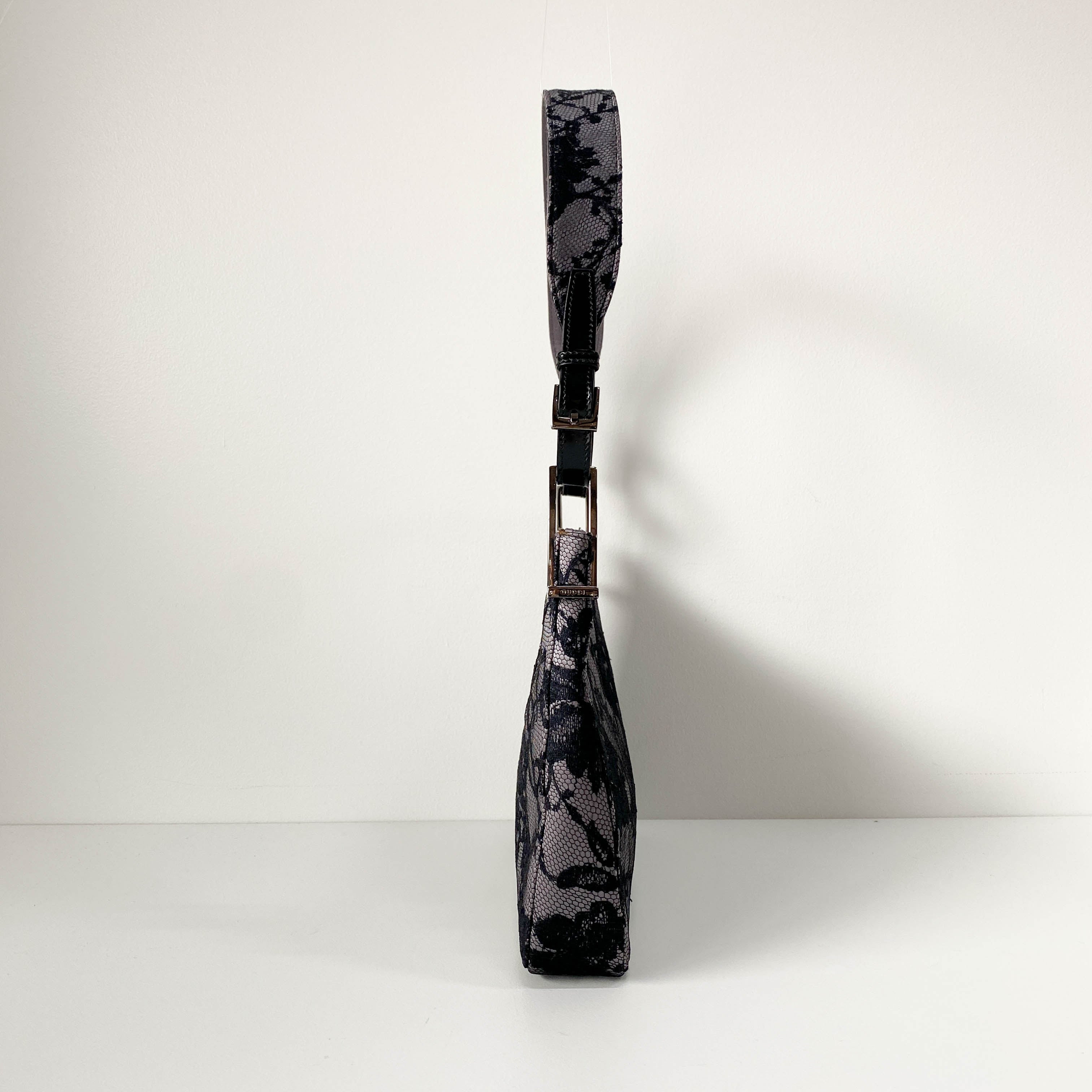 Black Lace Leather Shoulder Bag