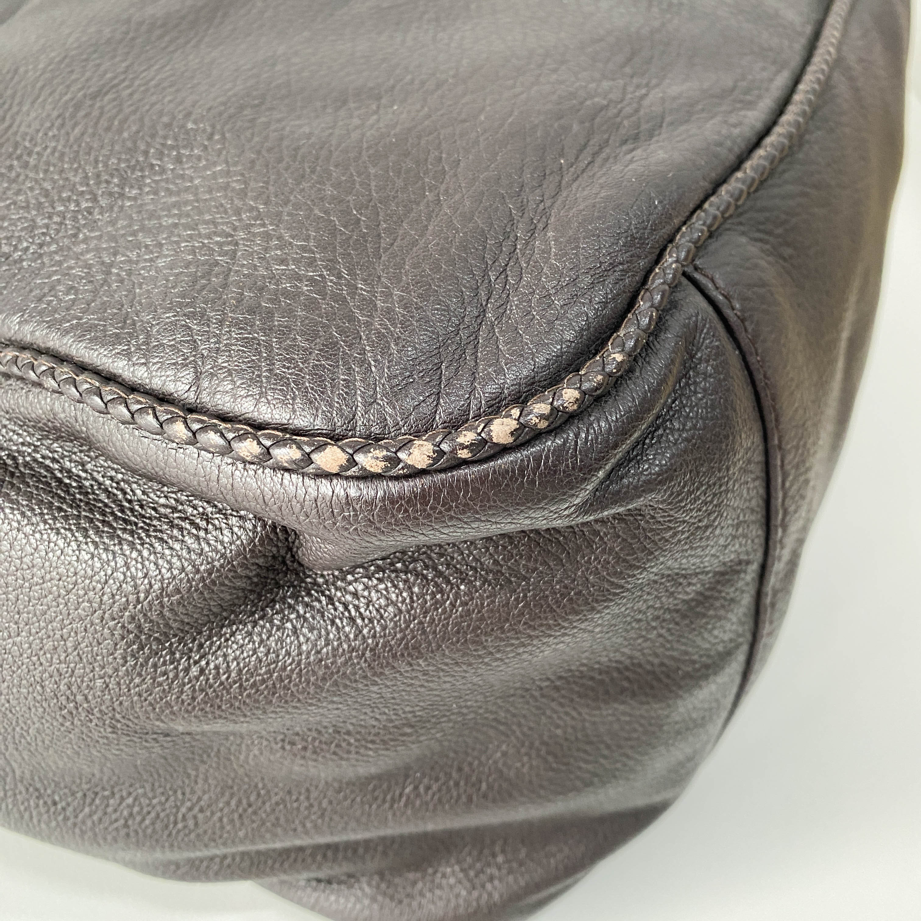 Dark Brown Grained Calfskin Leather Tote Bag