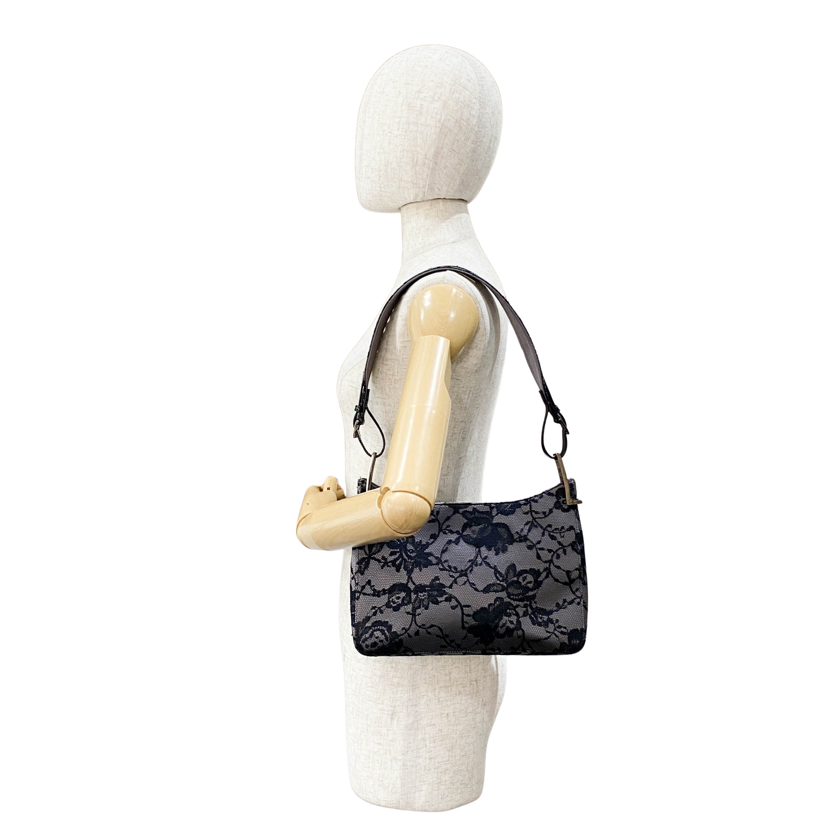 Black Lace Leather Shoulder Bag