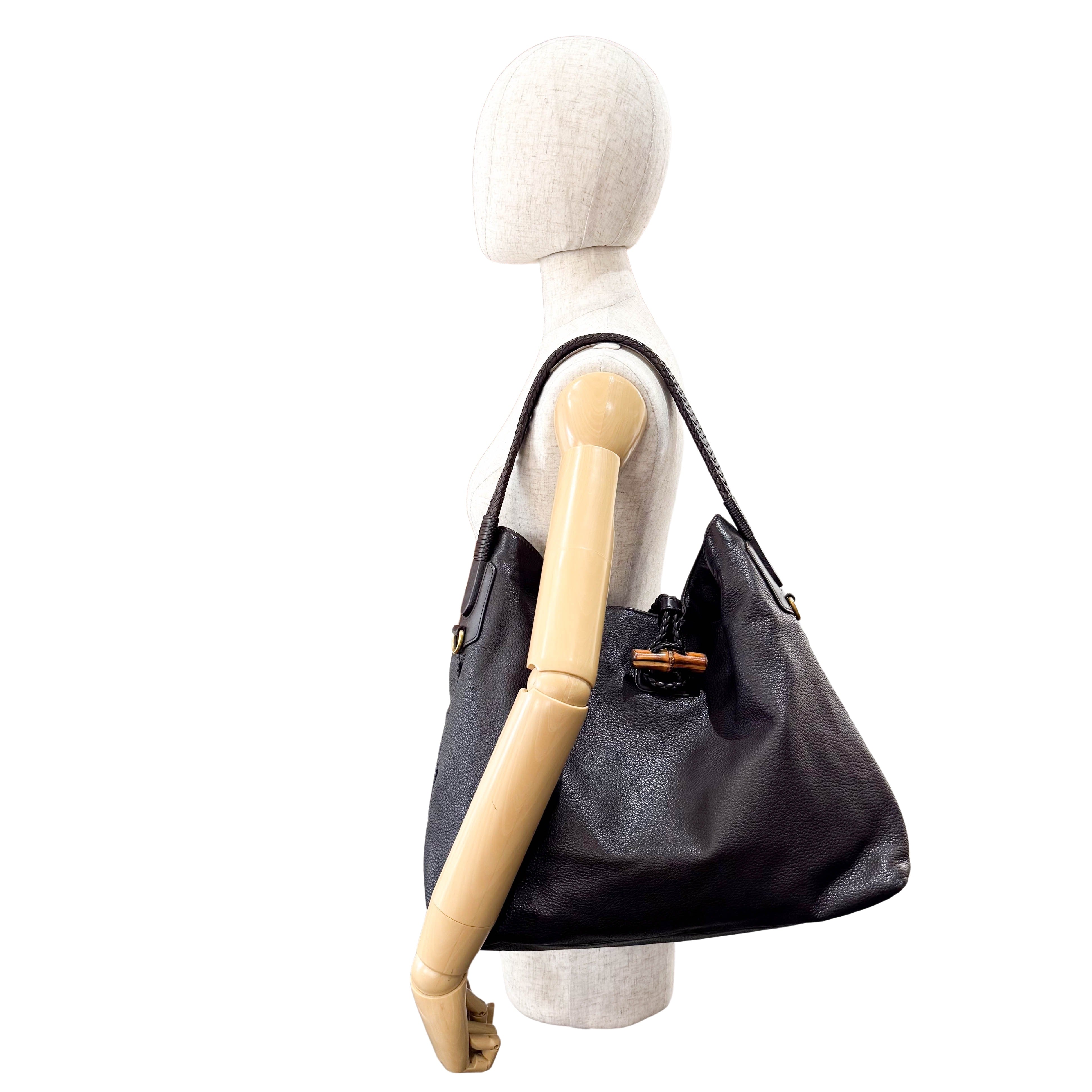 Brown Leather Bamboo Tote Bag