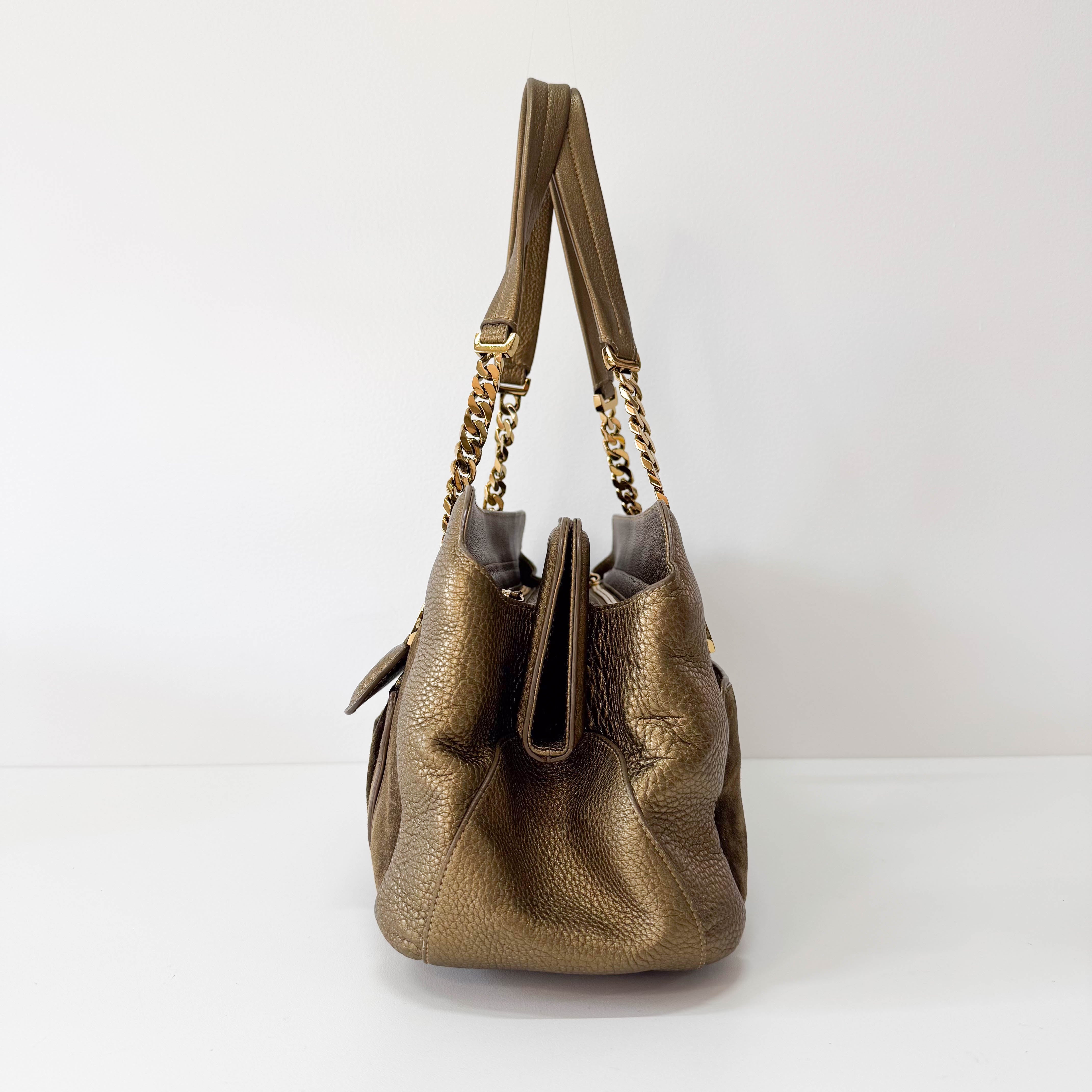 Gold Leather & Brown Suede Shoulder Bag