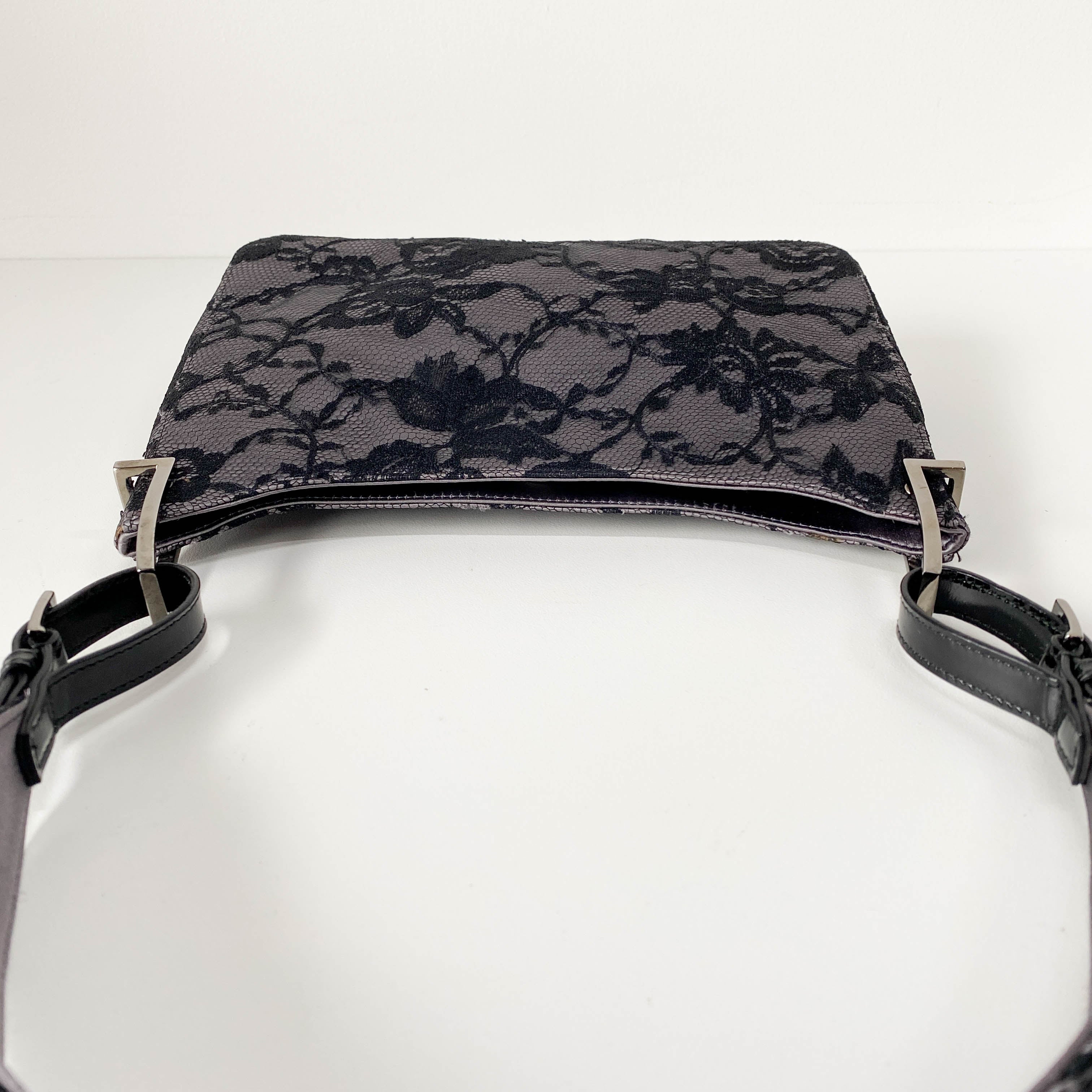 Black Lace Leather Shoulder Bag