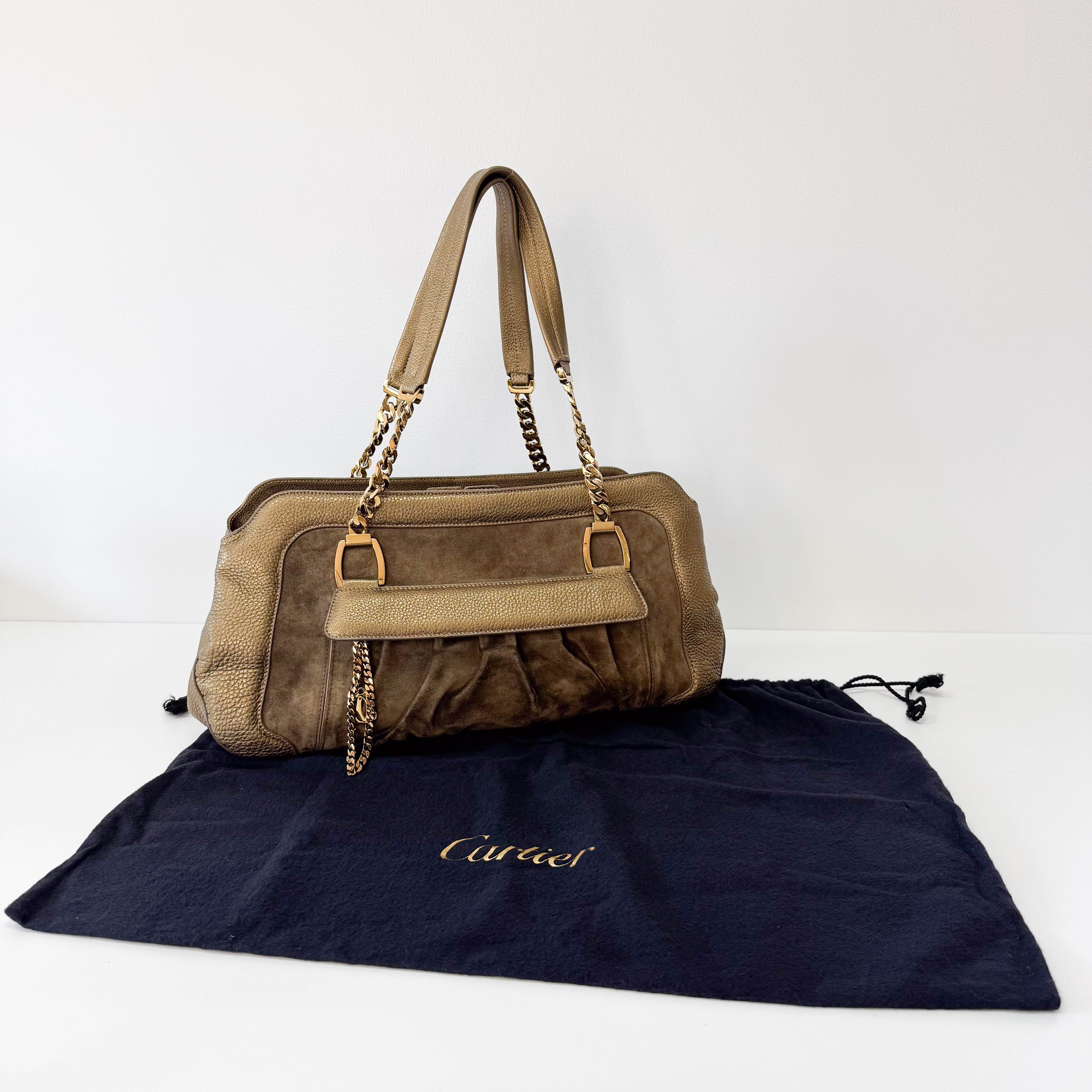 Gold Leather & Brown Suede Shoulder Bag