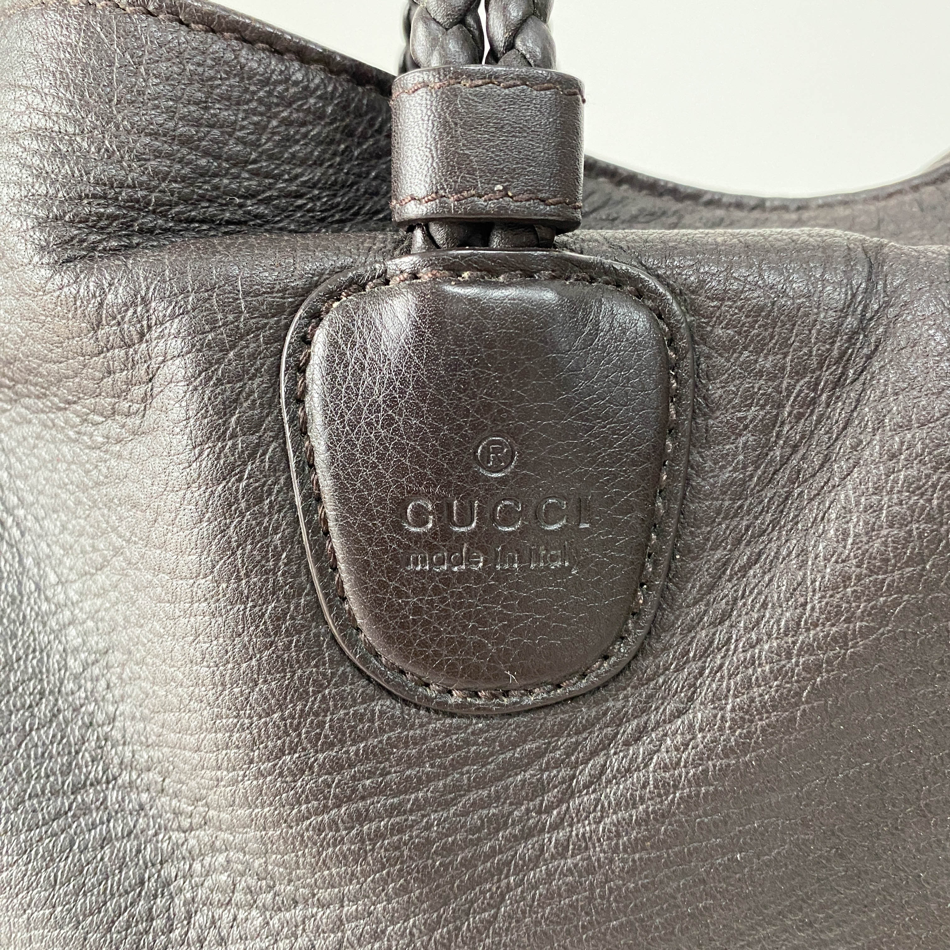 Dark Brown Grained Calfskin Leather Tote Bag