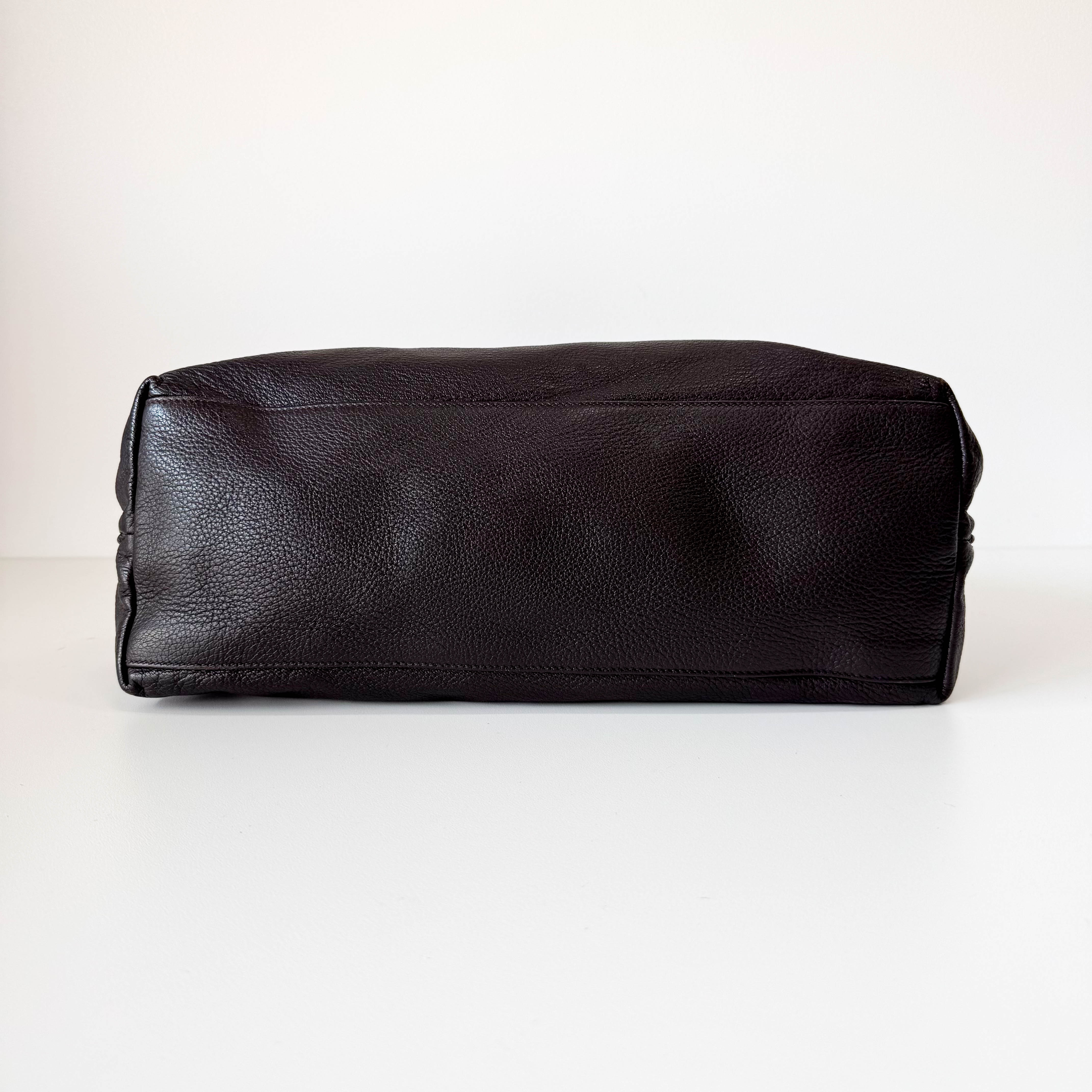 Brown Leather Bamboo Tote Bag