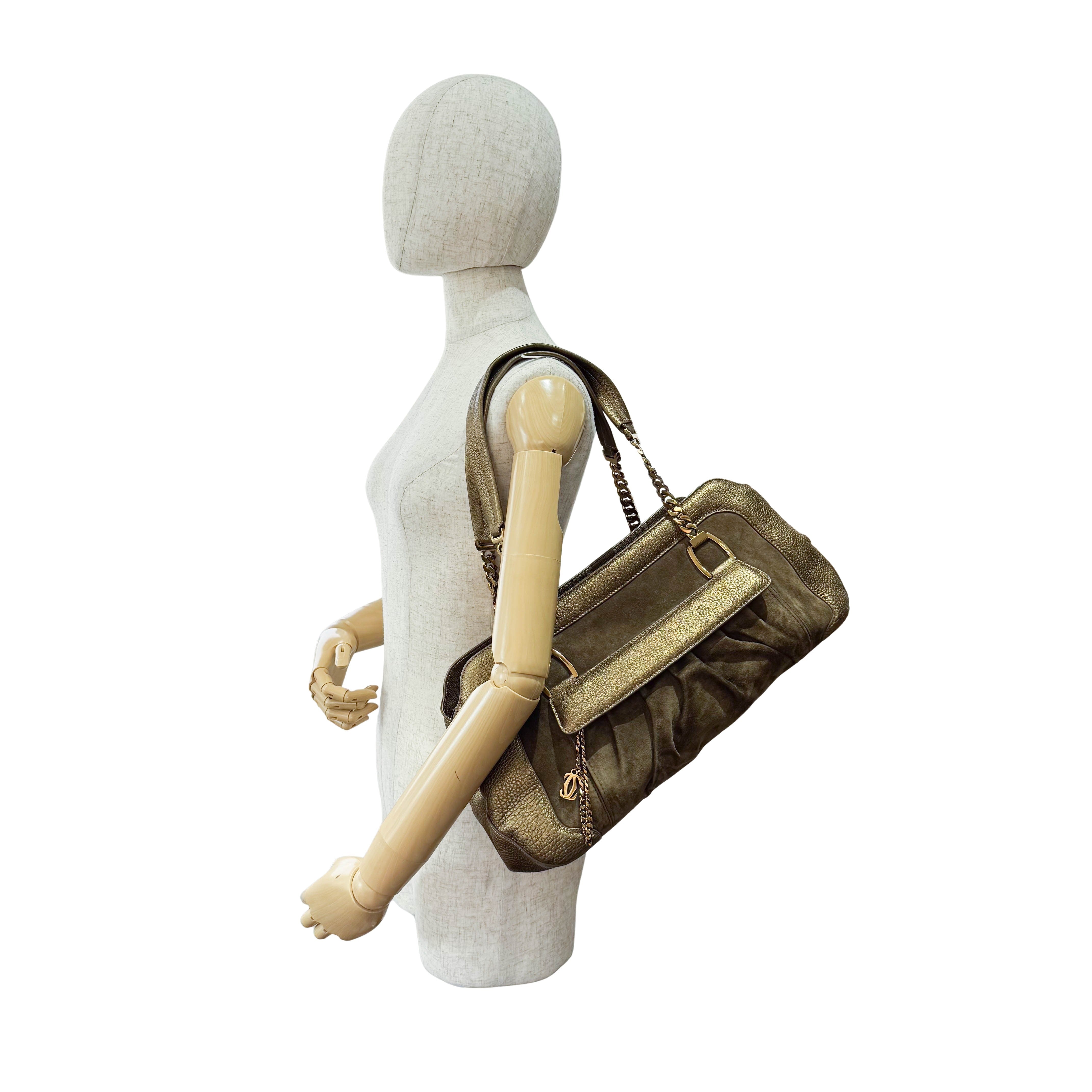 Gold Leather & Brown Suede Shoulder Bag