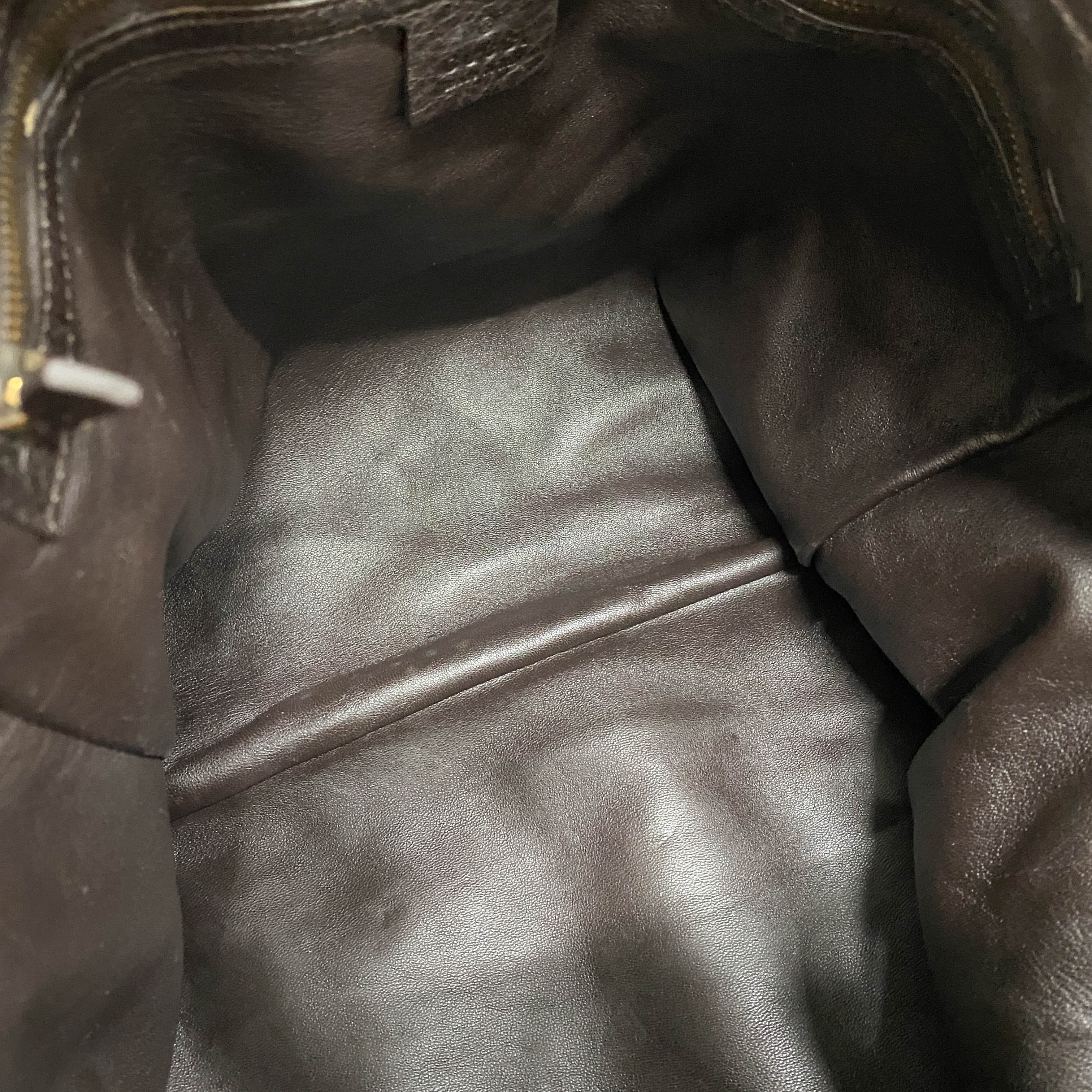 Dark Brown Grained Calfskin Leather Tote Bag