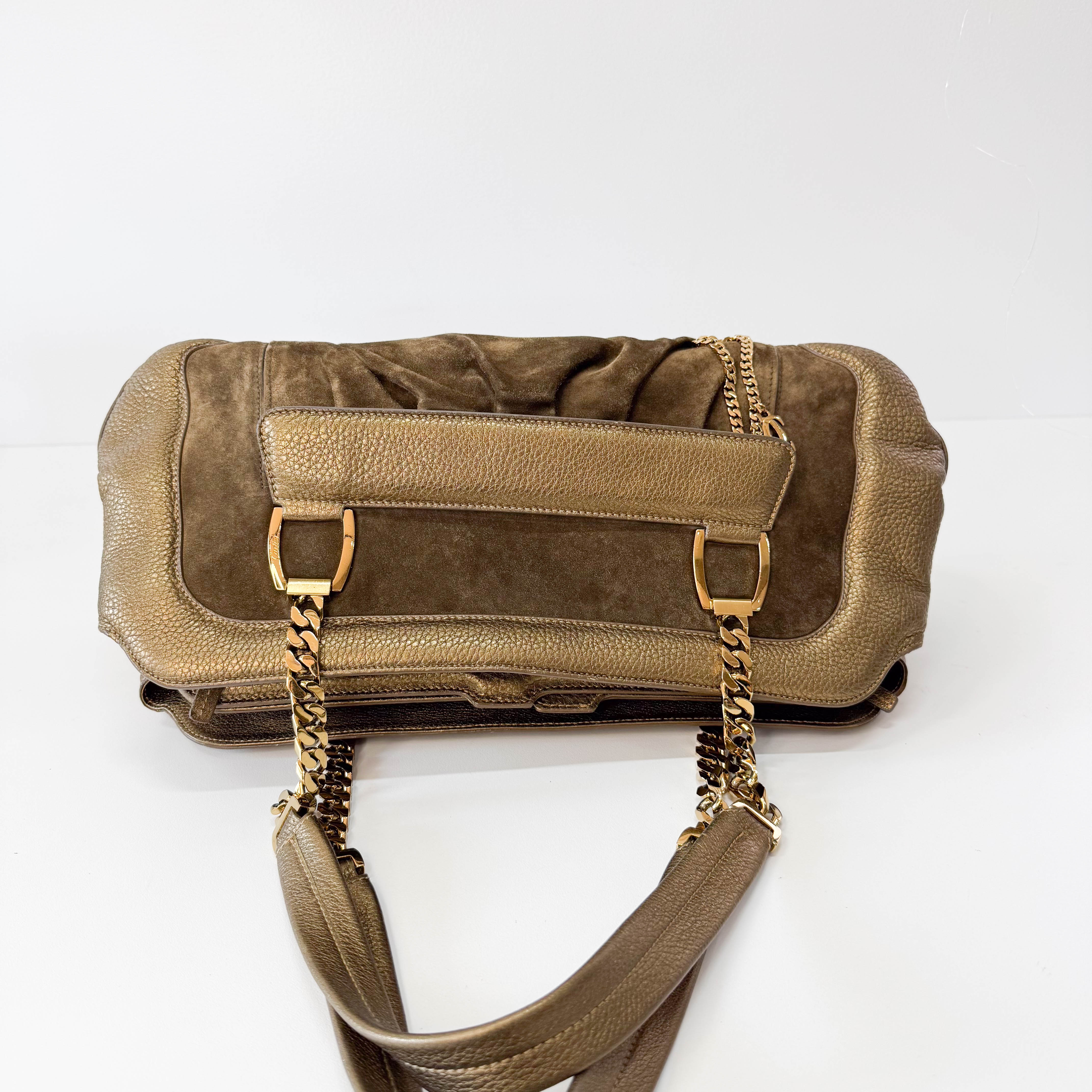 Gold Leather & Brown Suede Shoulder Bag
