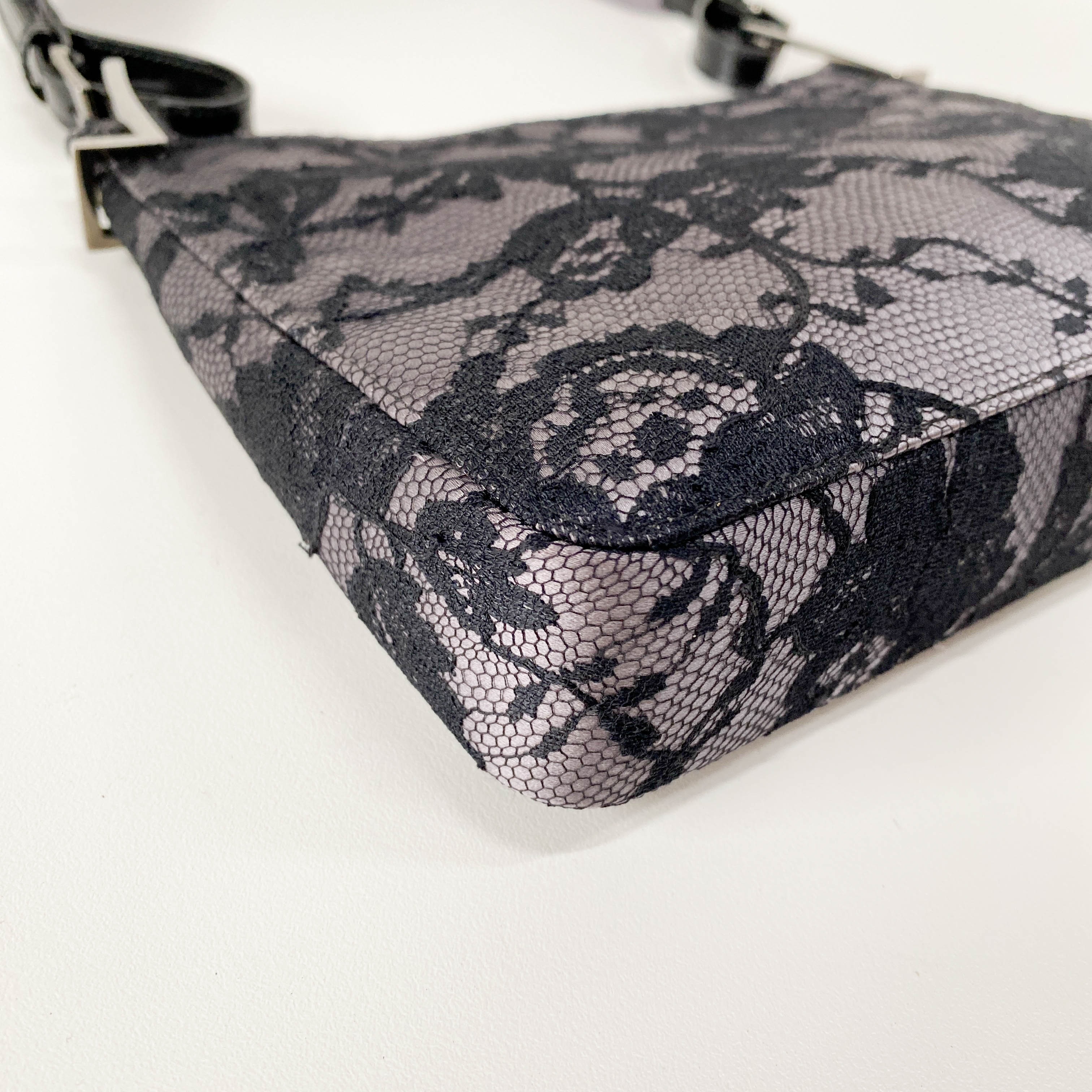 Black Lace Leather Shoulder Bag