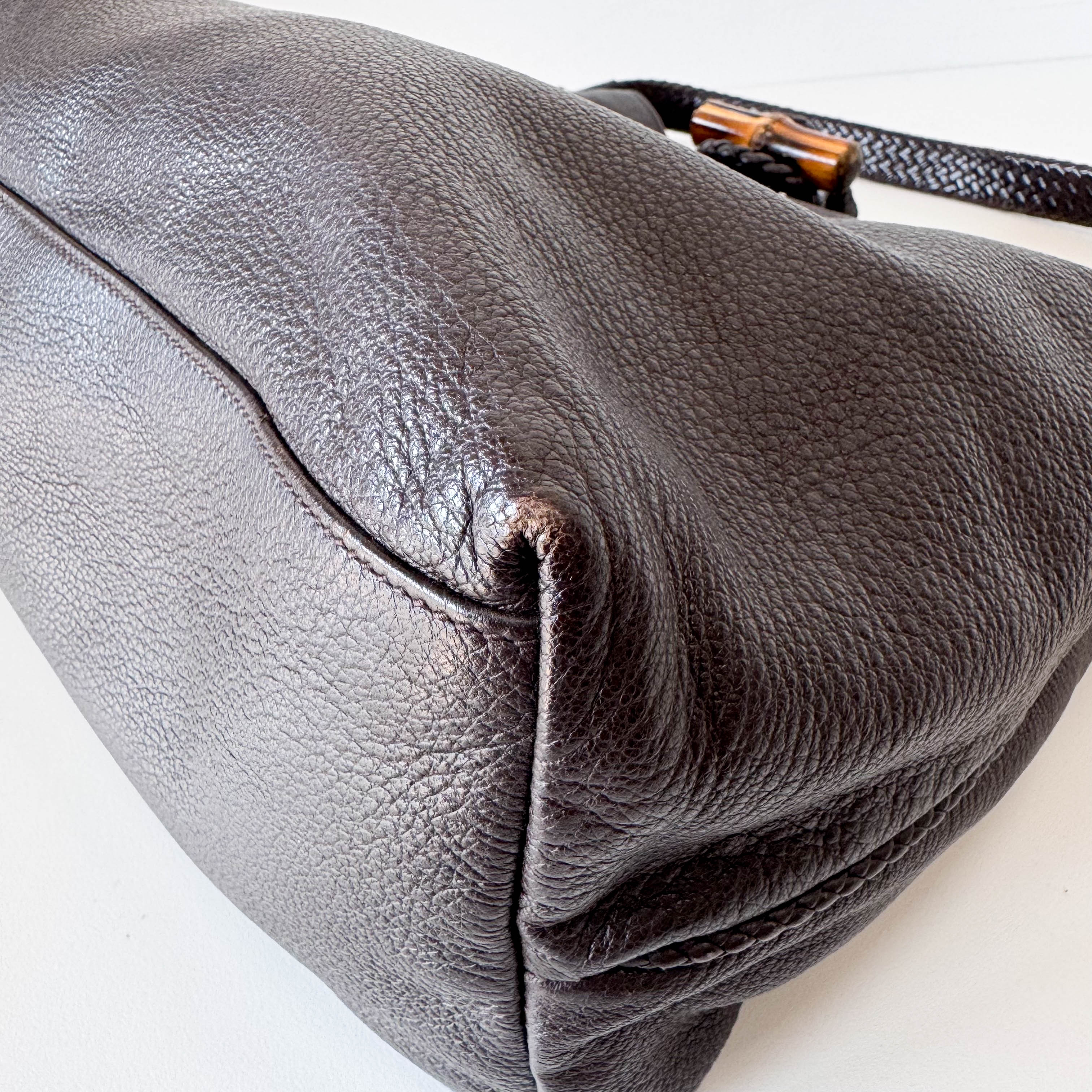 Brown Leather Bamboo Tote Bag