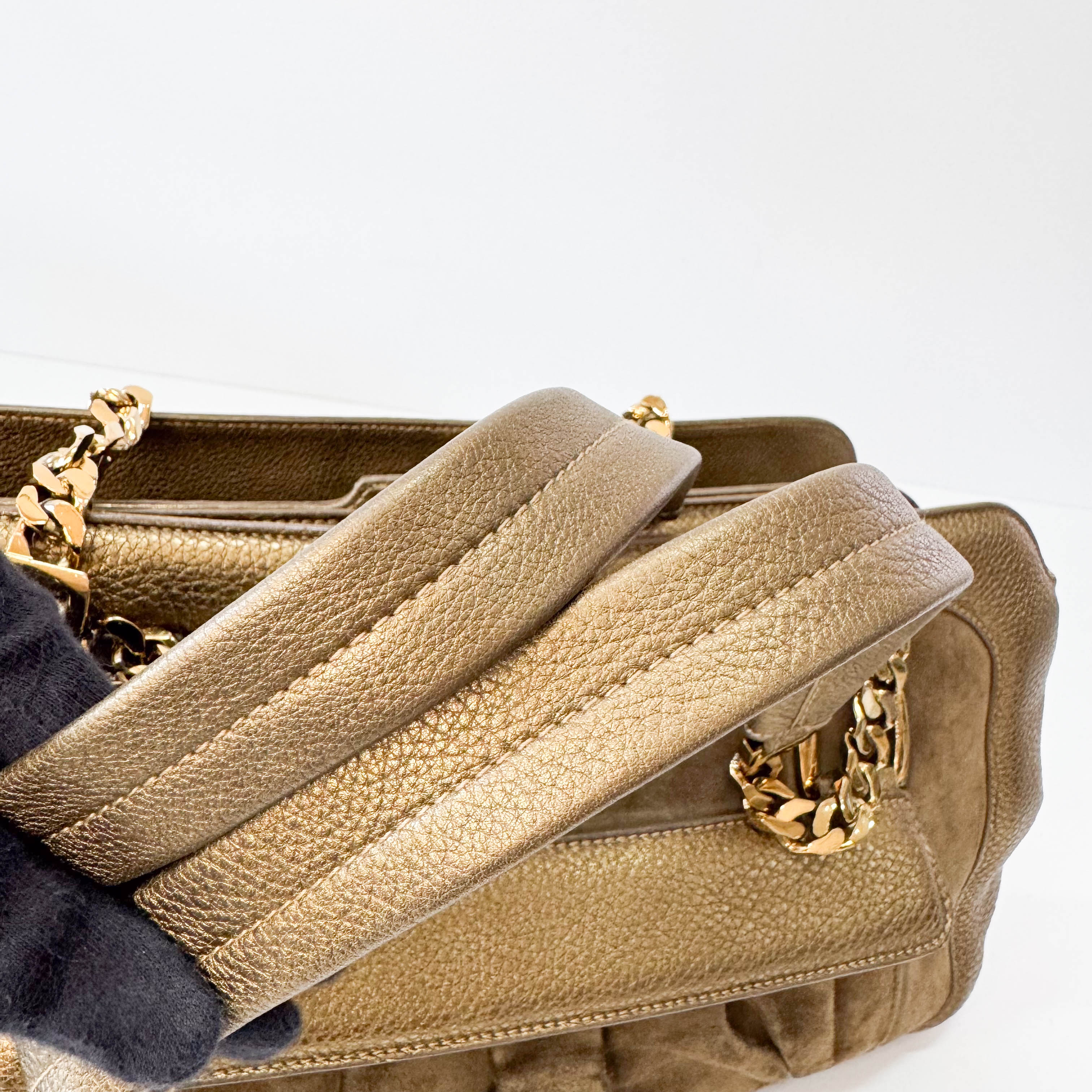 Gold Leather & Brown Suede Shoulder Bag