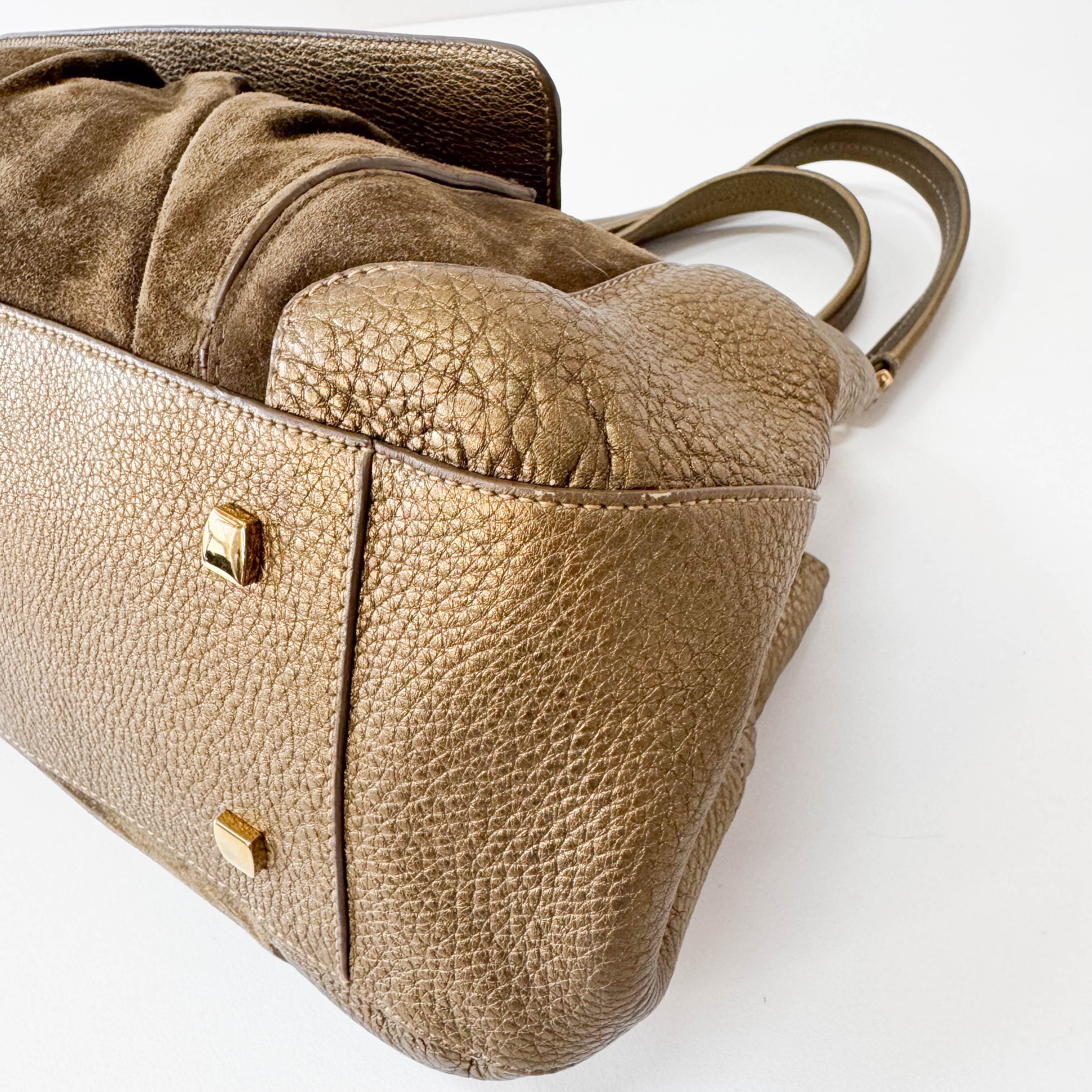 Gold Leather & Brown Suede Shoulder Bag