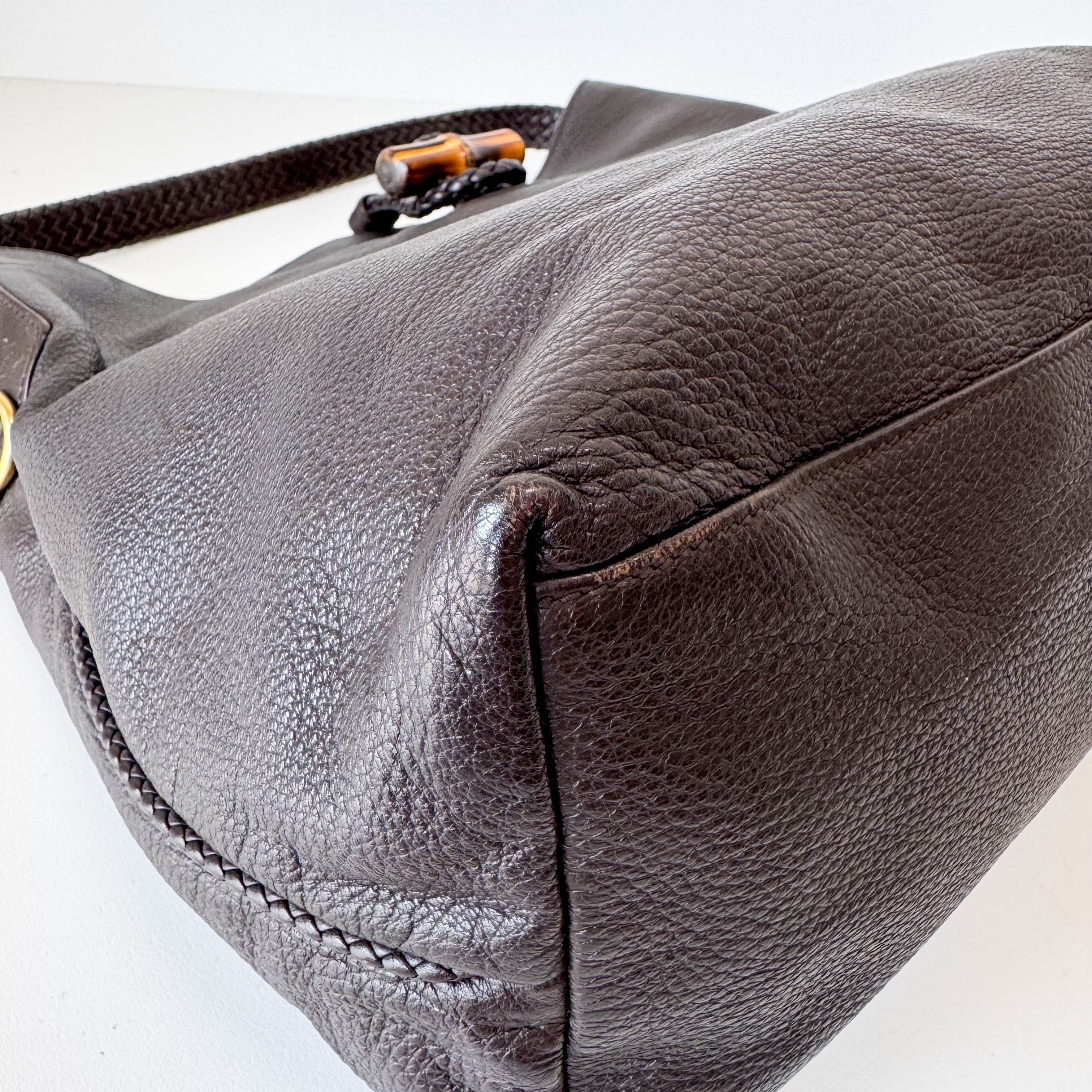 Brown Leather Bamboo Tote Bag