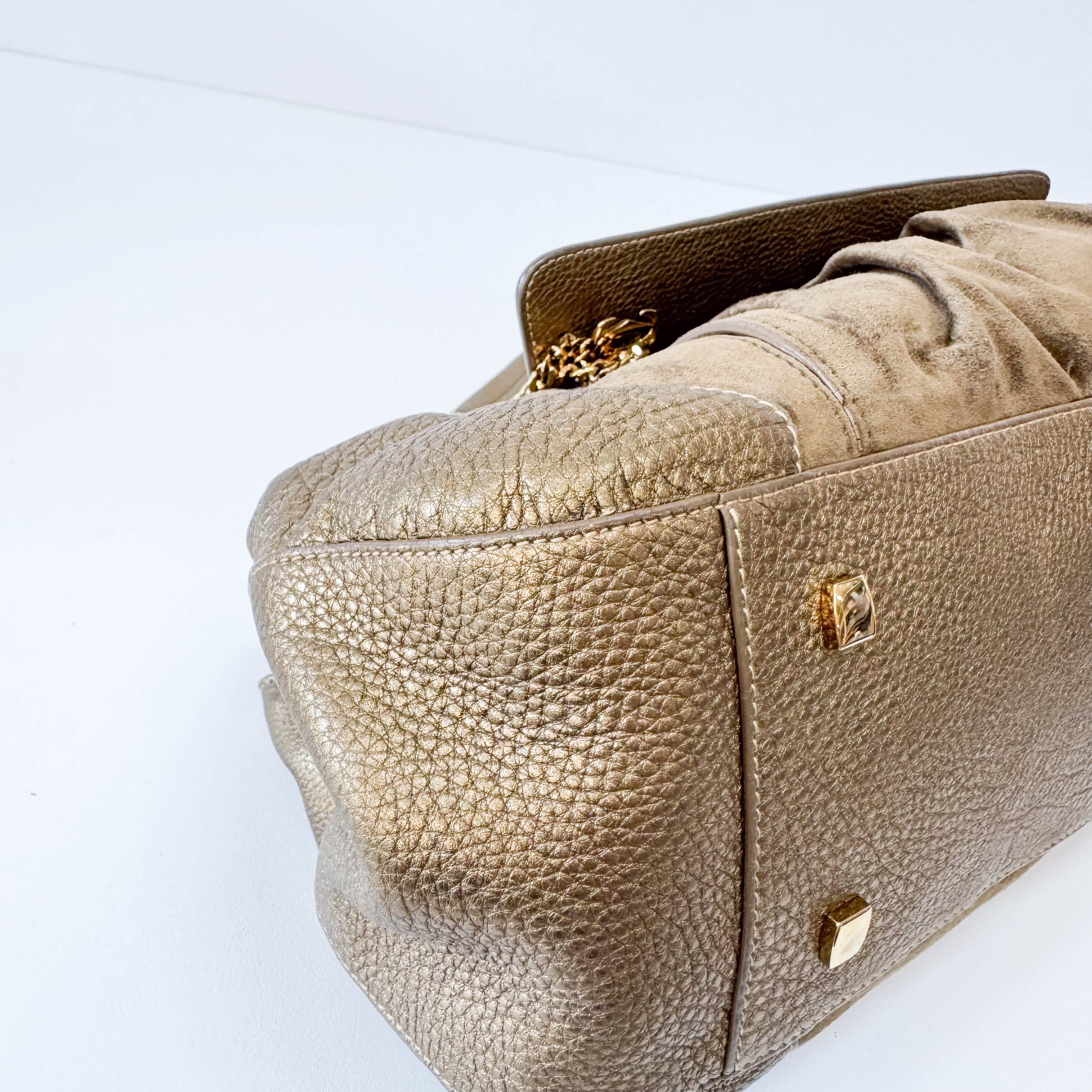 Gold Leather & Brown Suede Shoulder Bag