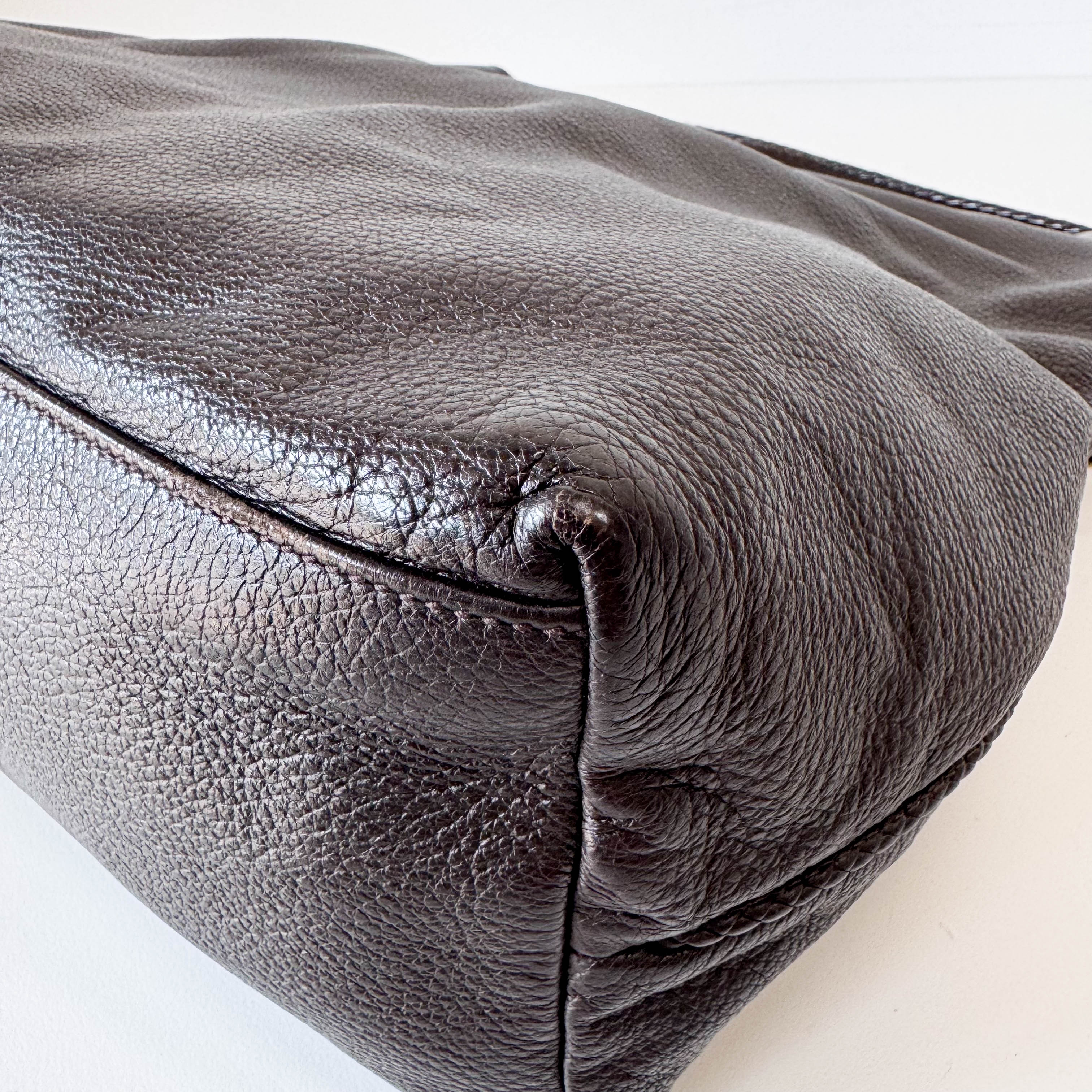 Brown Leather Bamboo Tote Bag