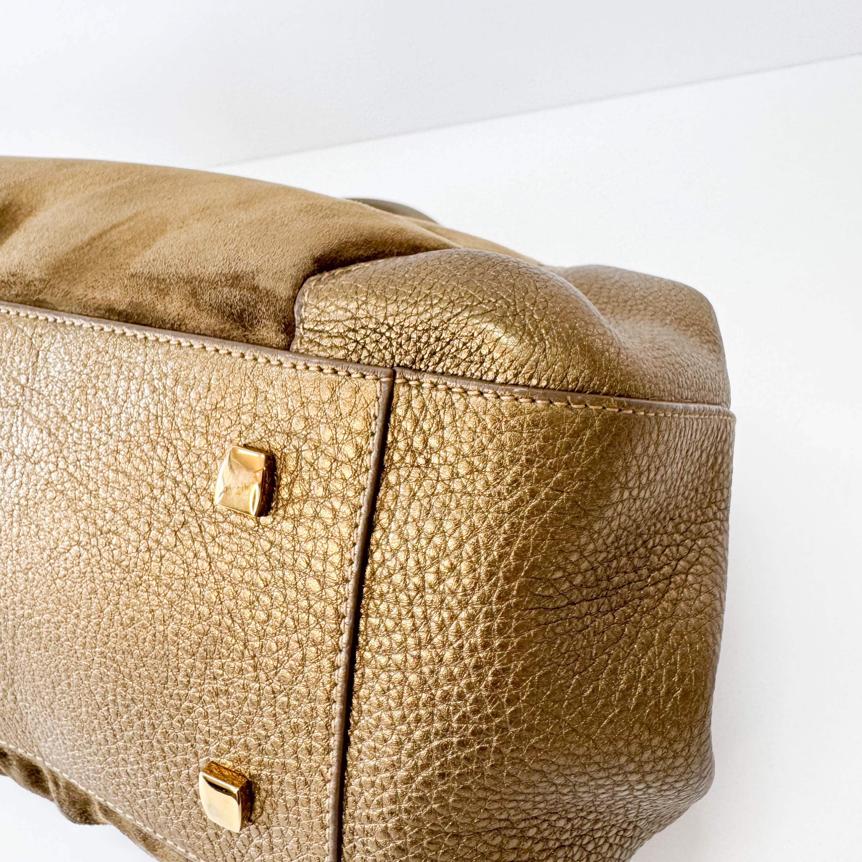 Gold Leather & Brown Suede Shoulder Bag
