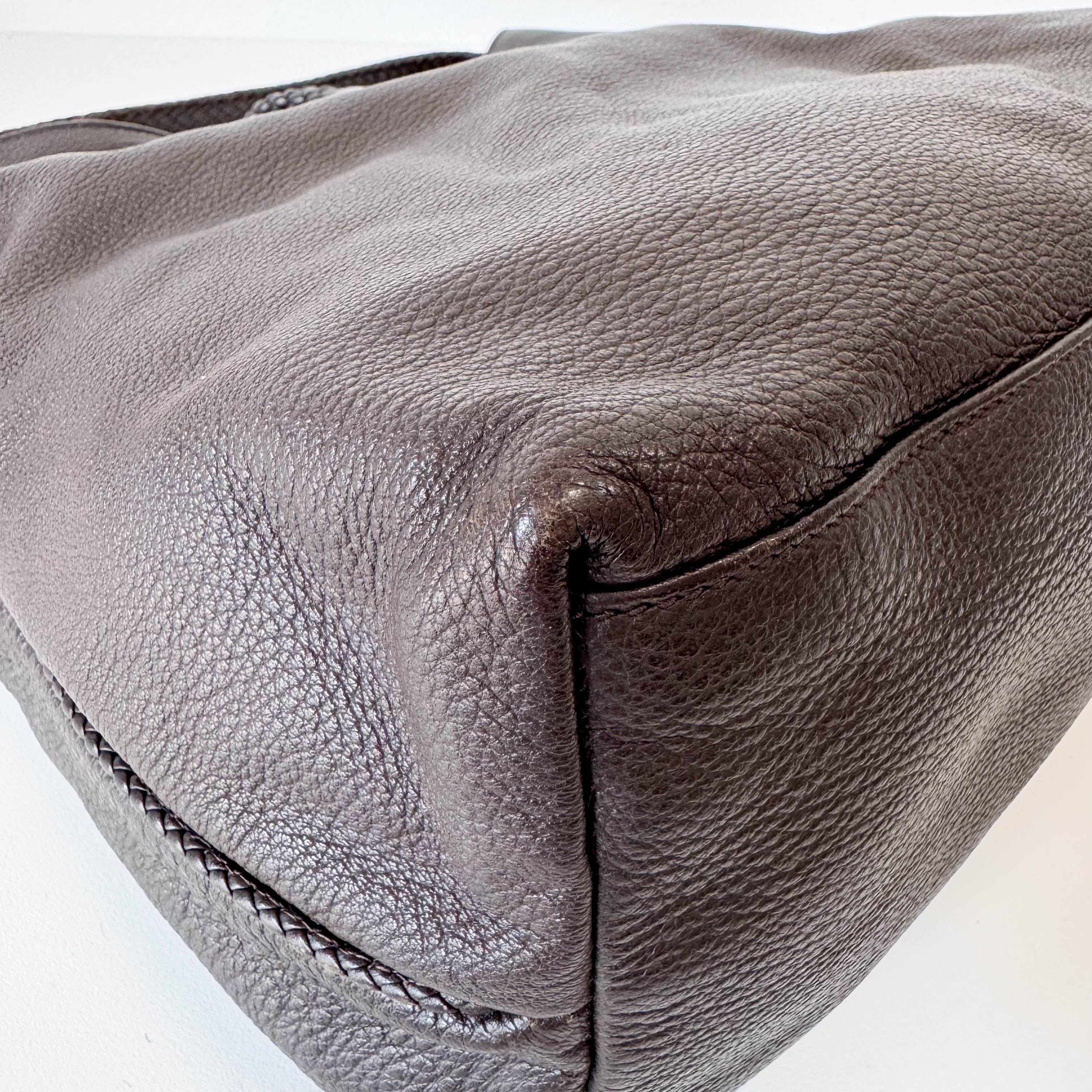 Brown Leather Bamboo Tote Bag