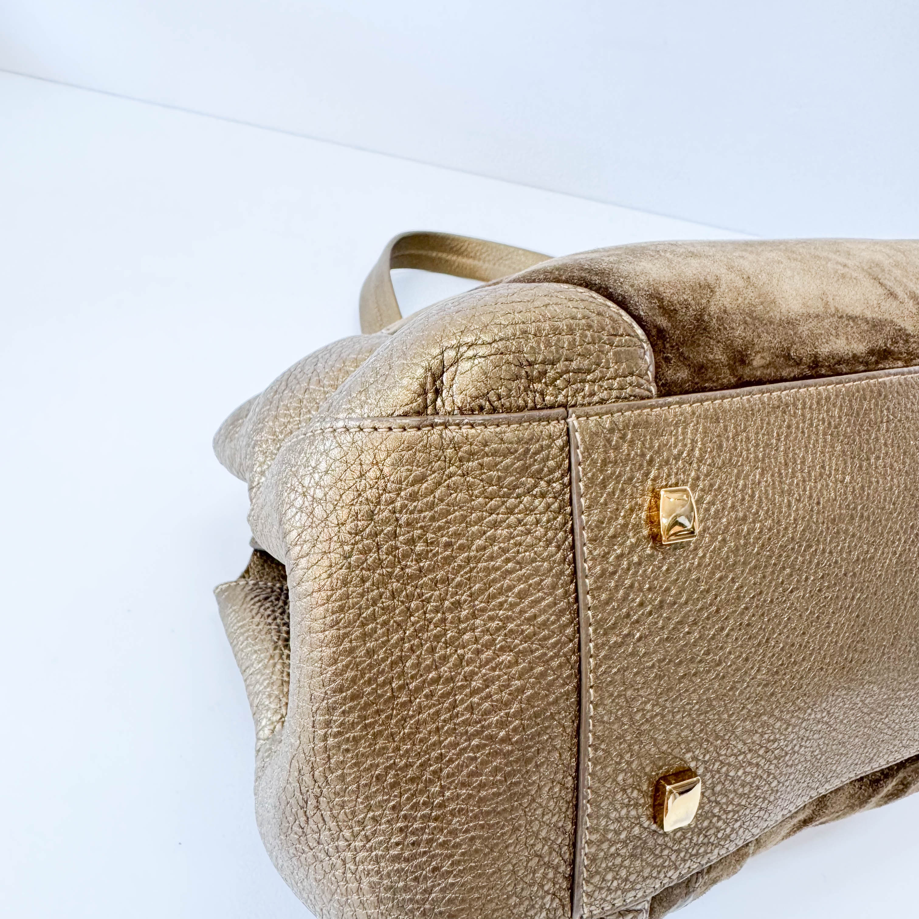 Gold Leather & Brown Suede Shoulder Bag