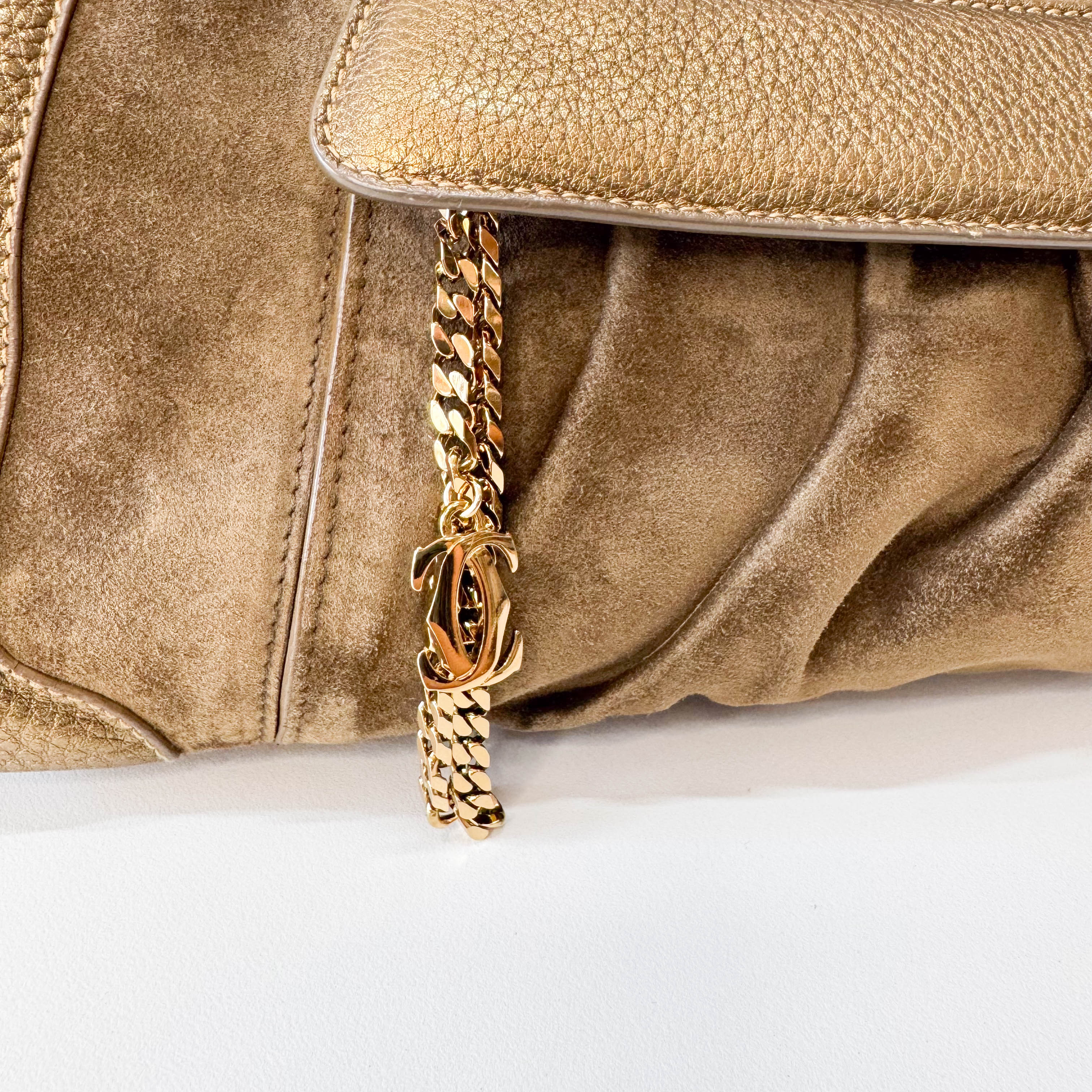 Gold Leather & Brown Suede Shoulder Bag