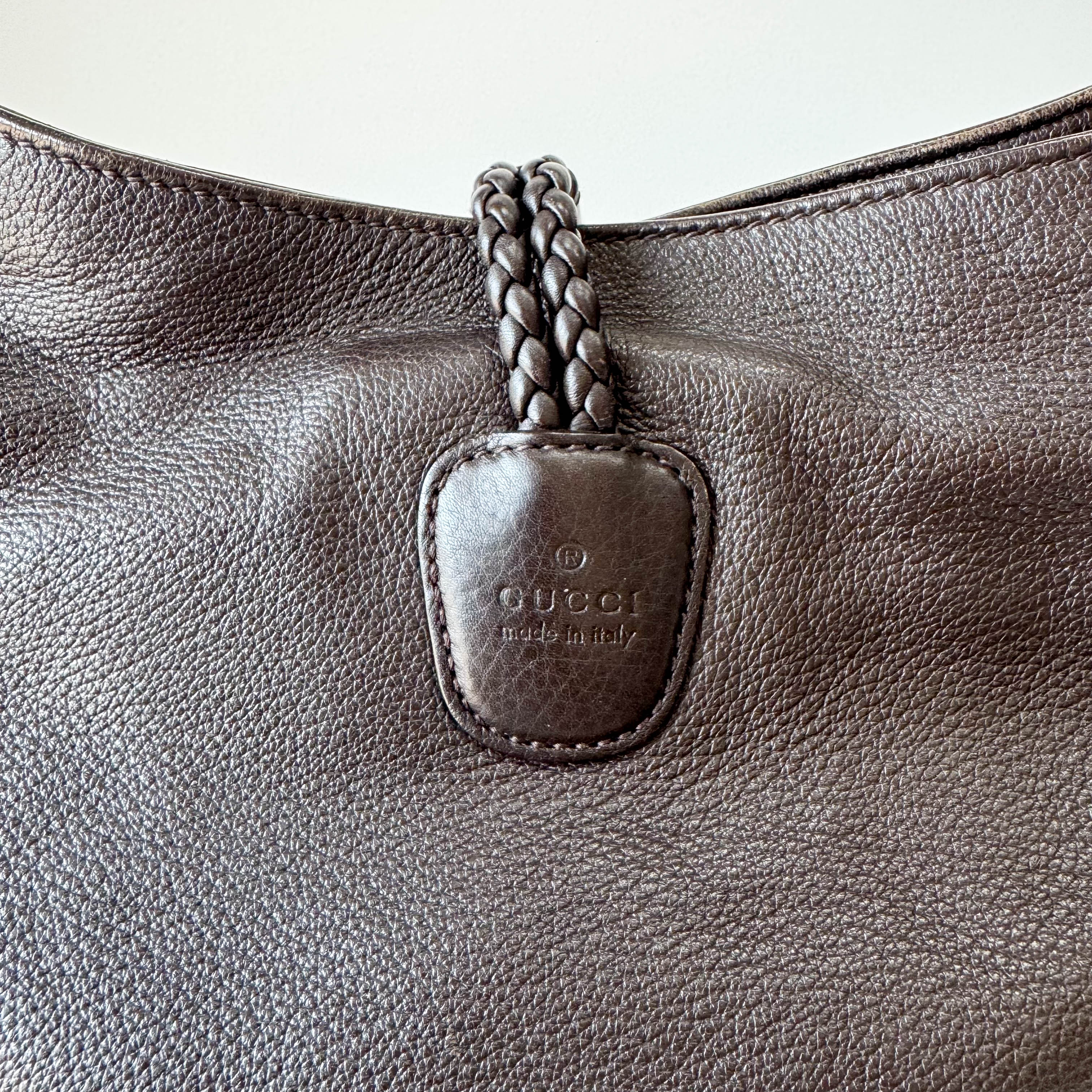 Brown Leather Bamboo Tote Bag