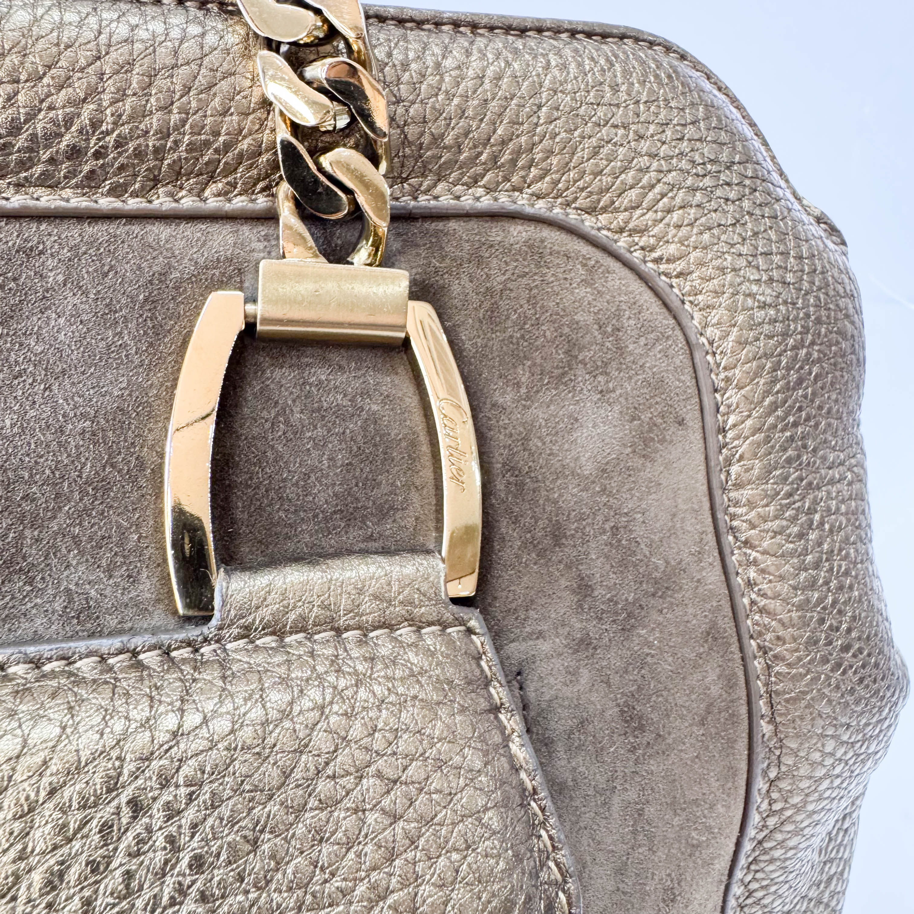 Gold Leather & Brown Suede Shoulder Bag