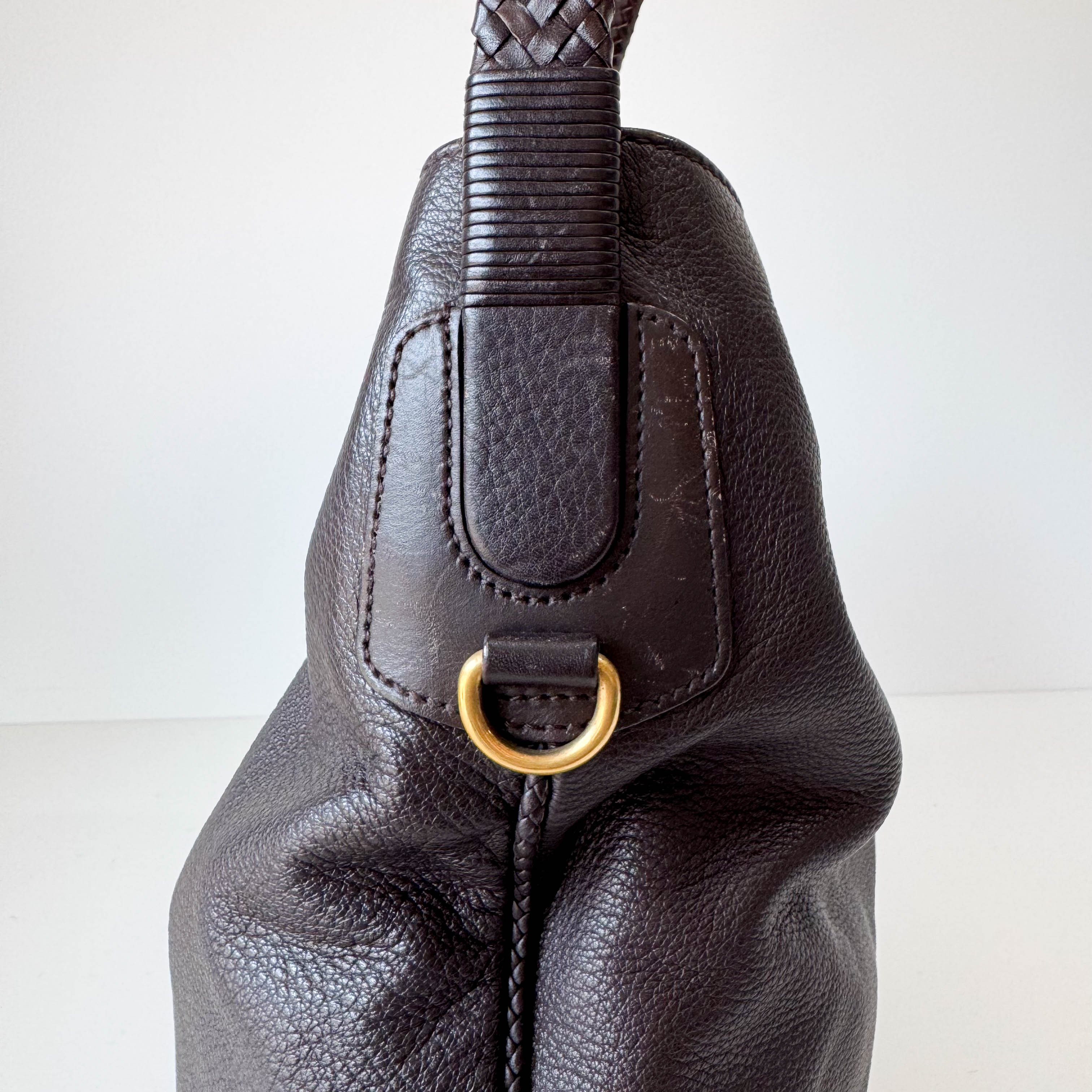 Brown Leather Bamboo Tote Bag