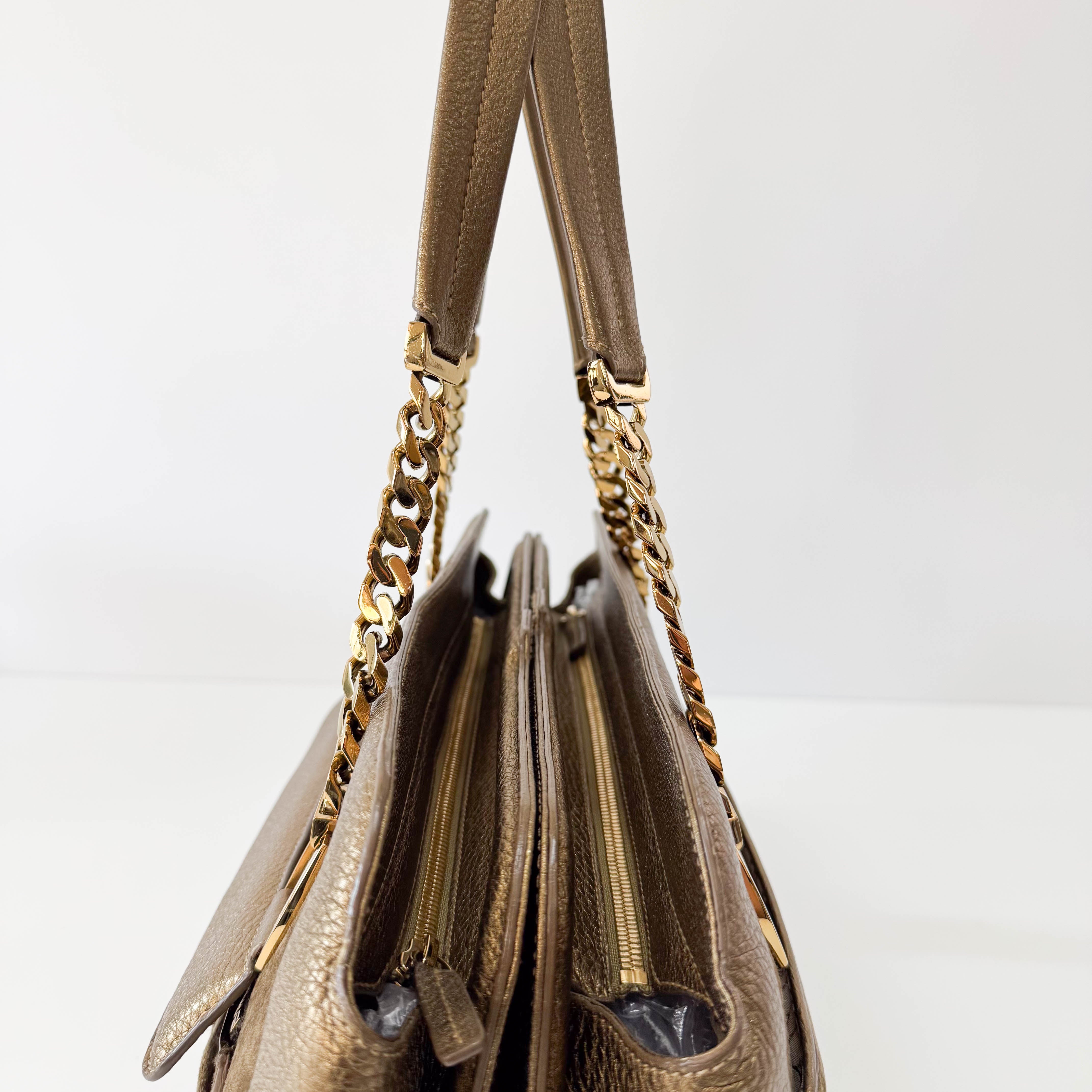 Gold Leather & Brown Suede Shoulder Bag