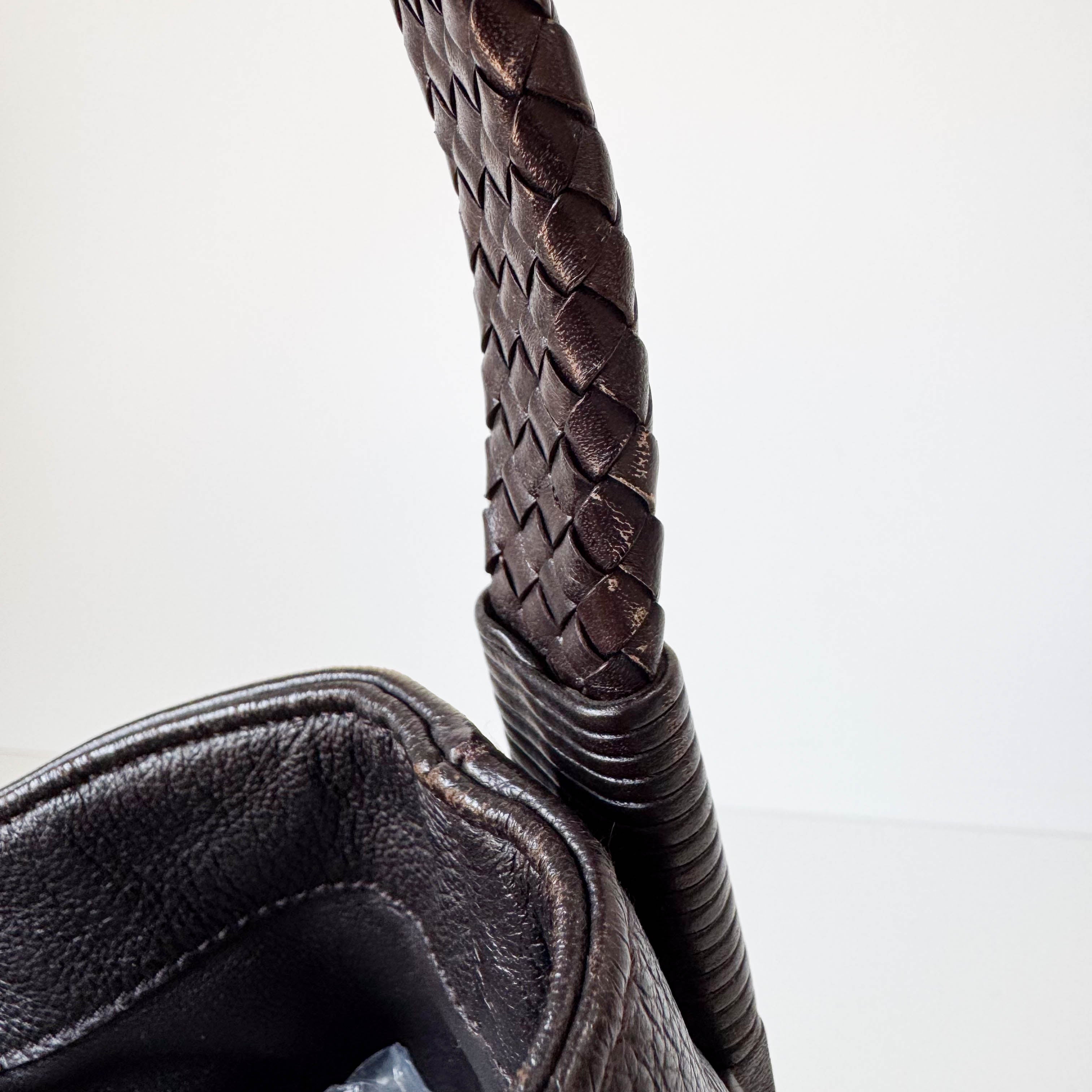 Brown Leather Bamboo Tote Bag