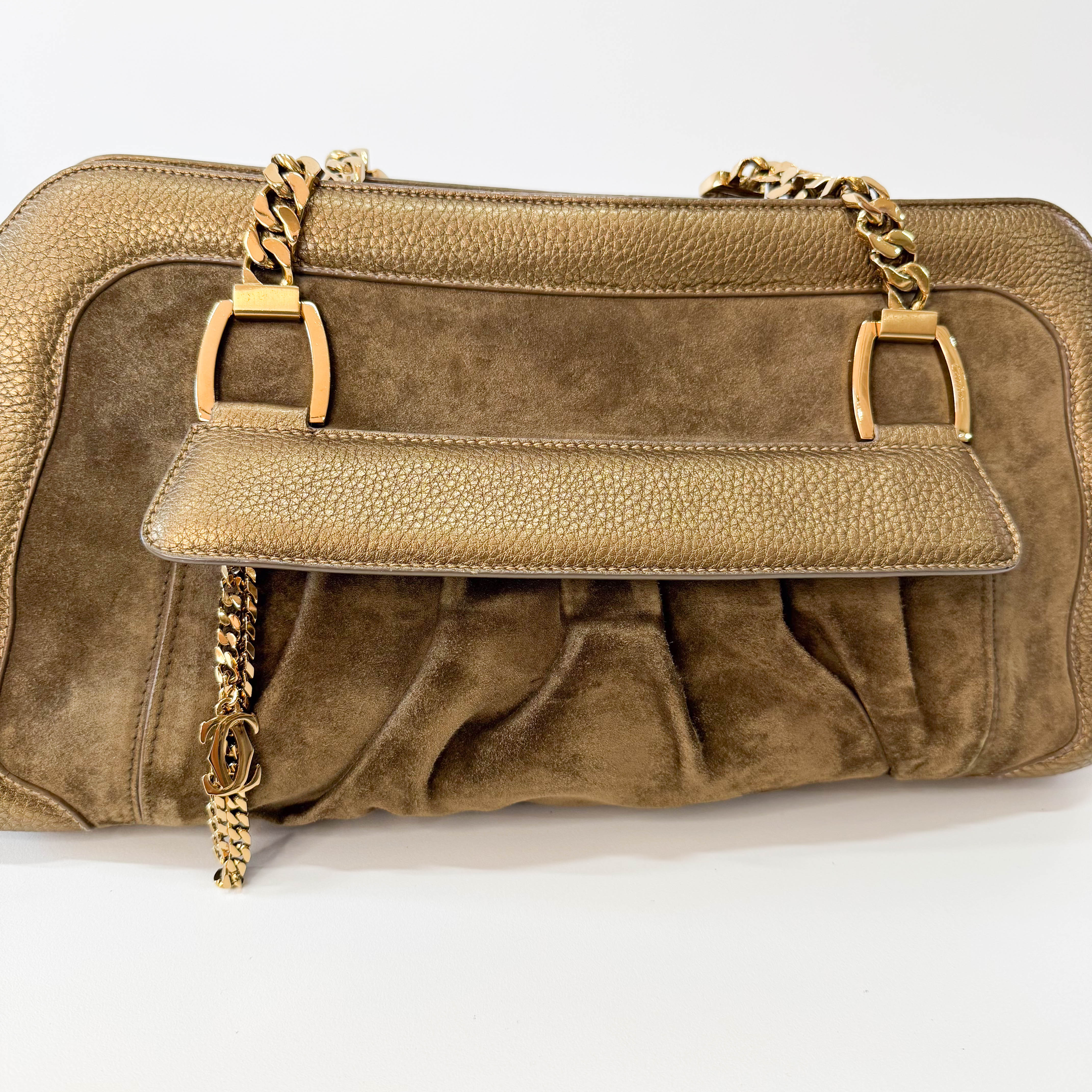 Gold Leather & Brown Suede Shoulder Bag