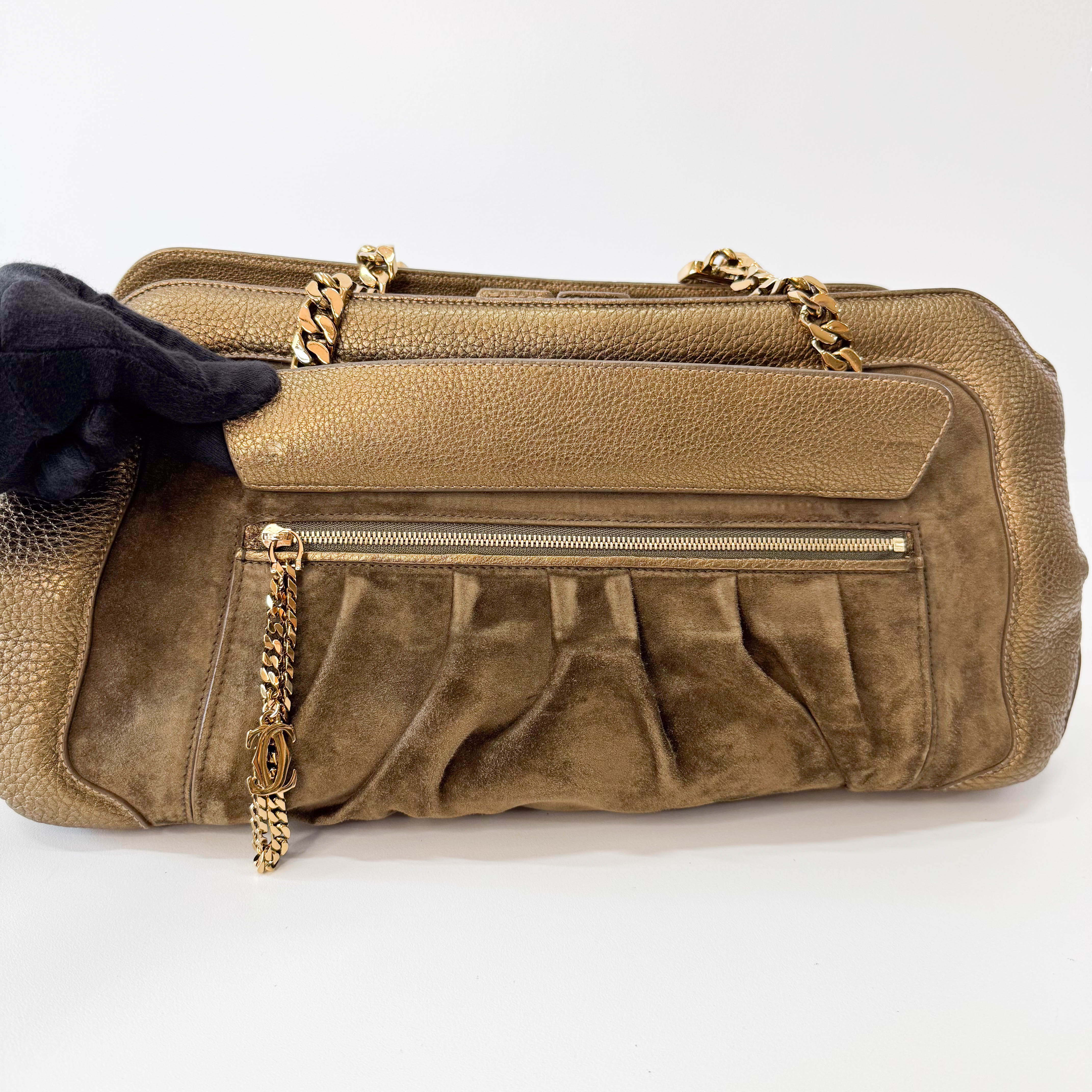 Gold Leather & Brown Suede Shoulder Bag