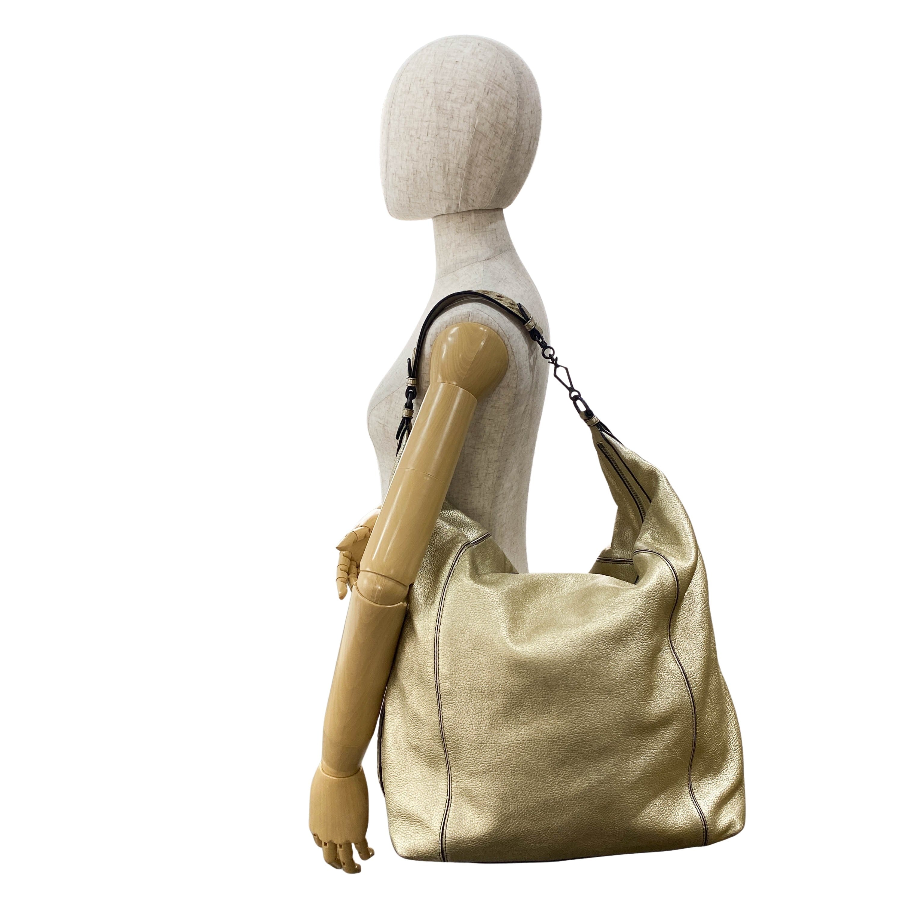 Intrecciato Gold Leather Shoulder Bag