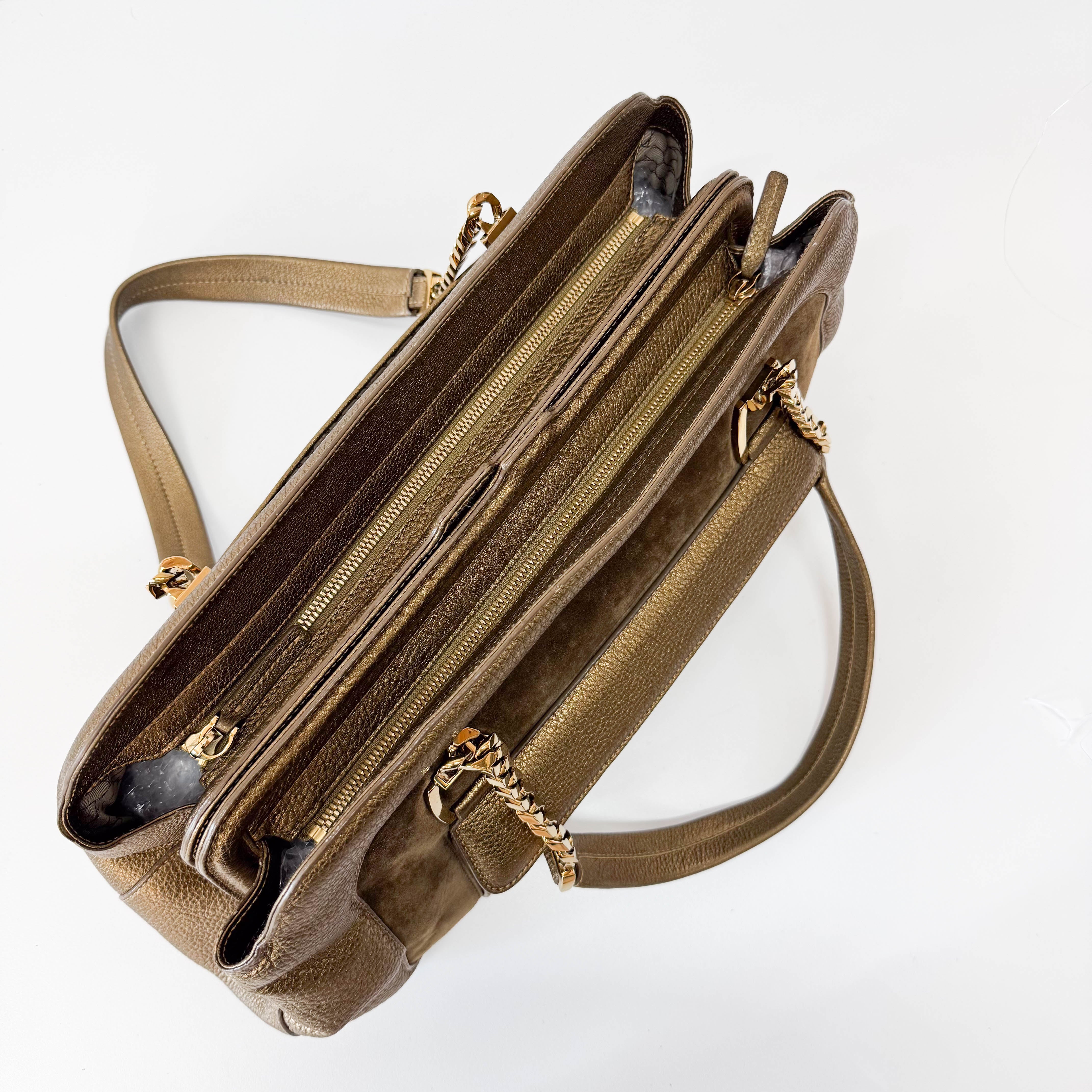 Gold Leather & Brown Suede Shoulder Bag