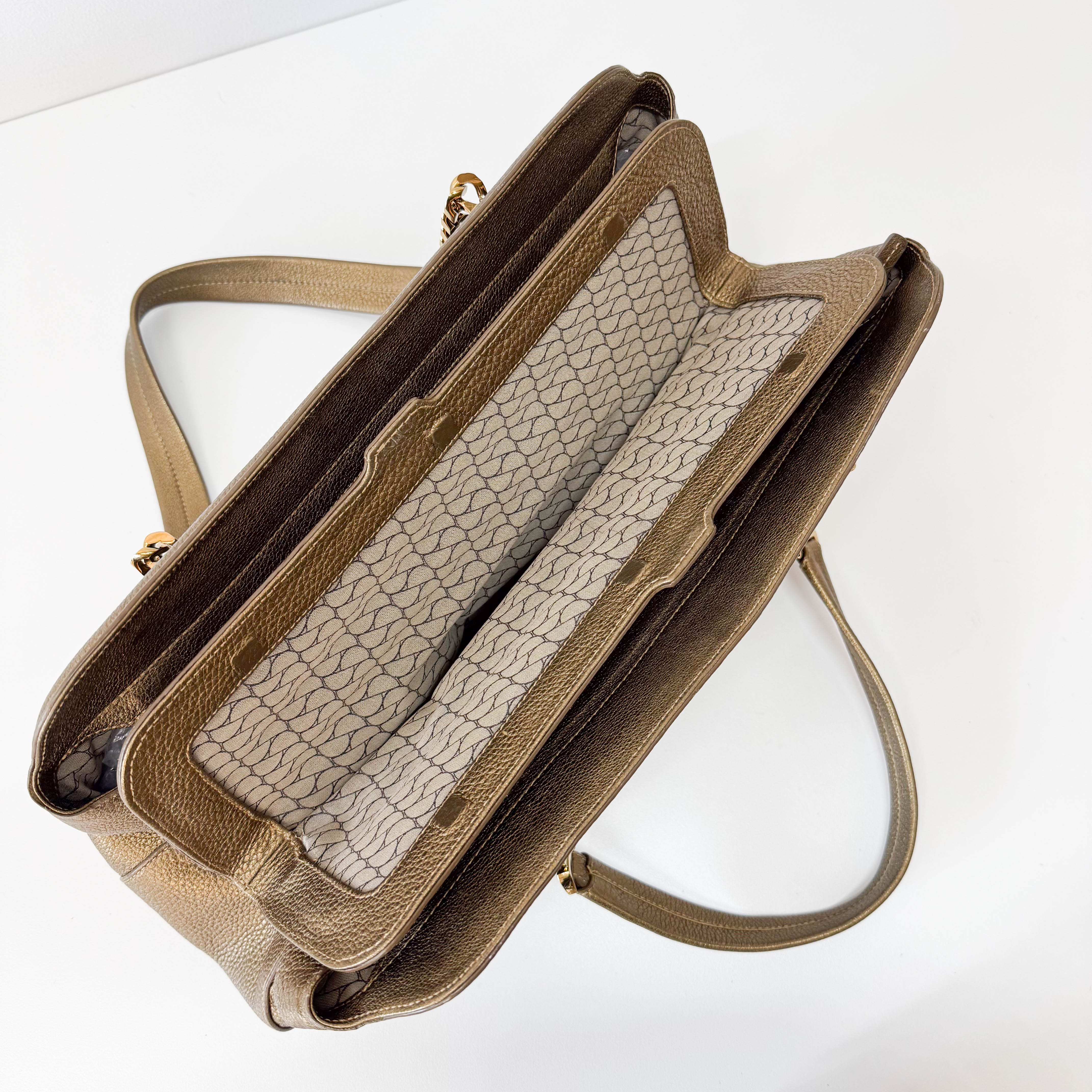 Gold Leather & Brown Suede Shoulder Bag