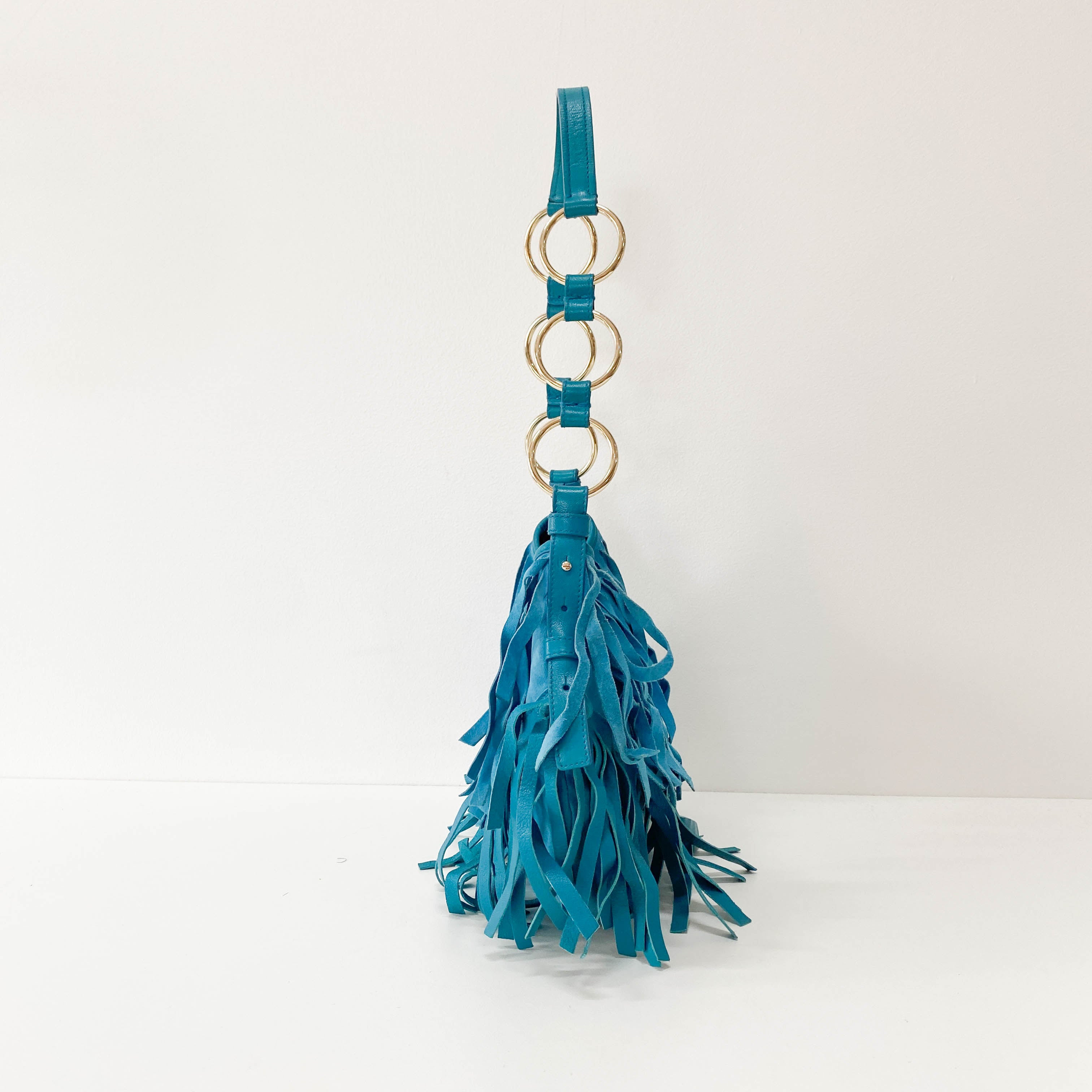 Rive Gauche Blue Fringe Leather Shoulder Bag