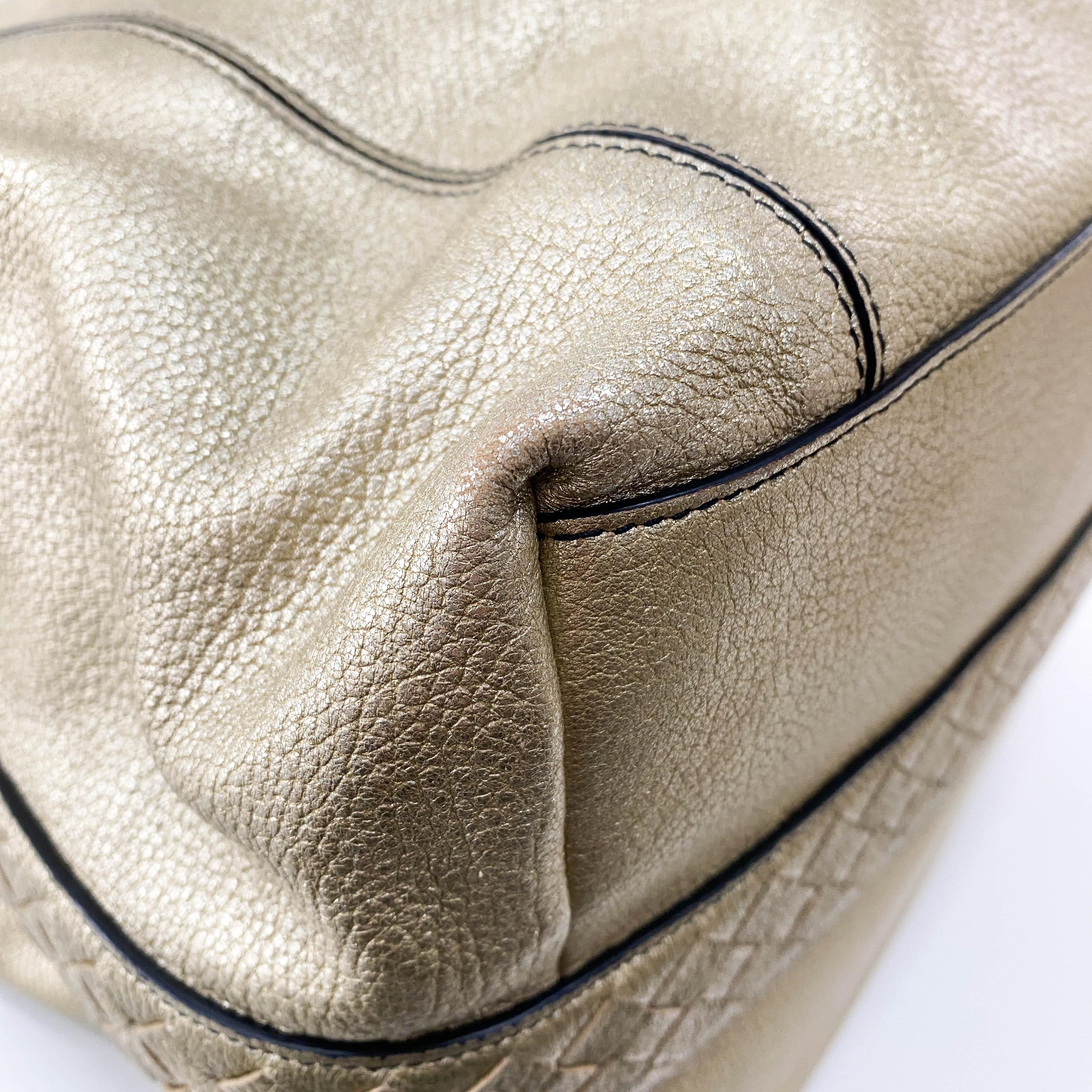 Intrecciato Gold Leather Shoulder Bag