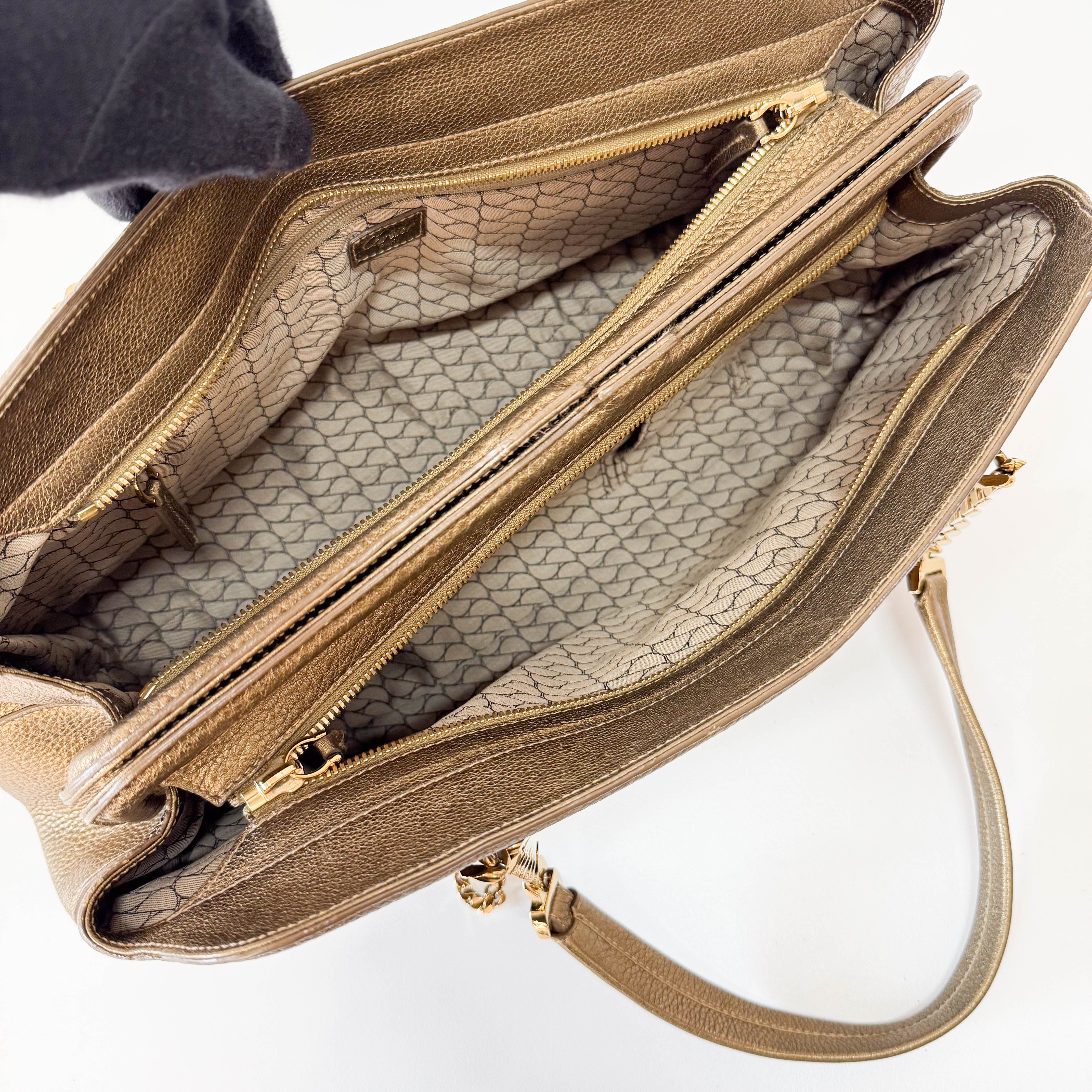 Gold Leather & Brown Suede Shoulder Bag