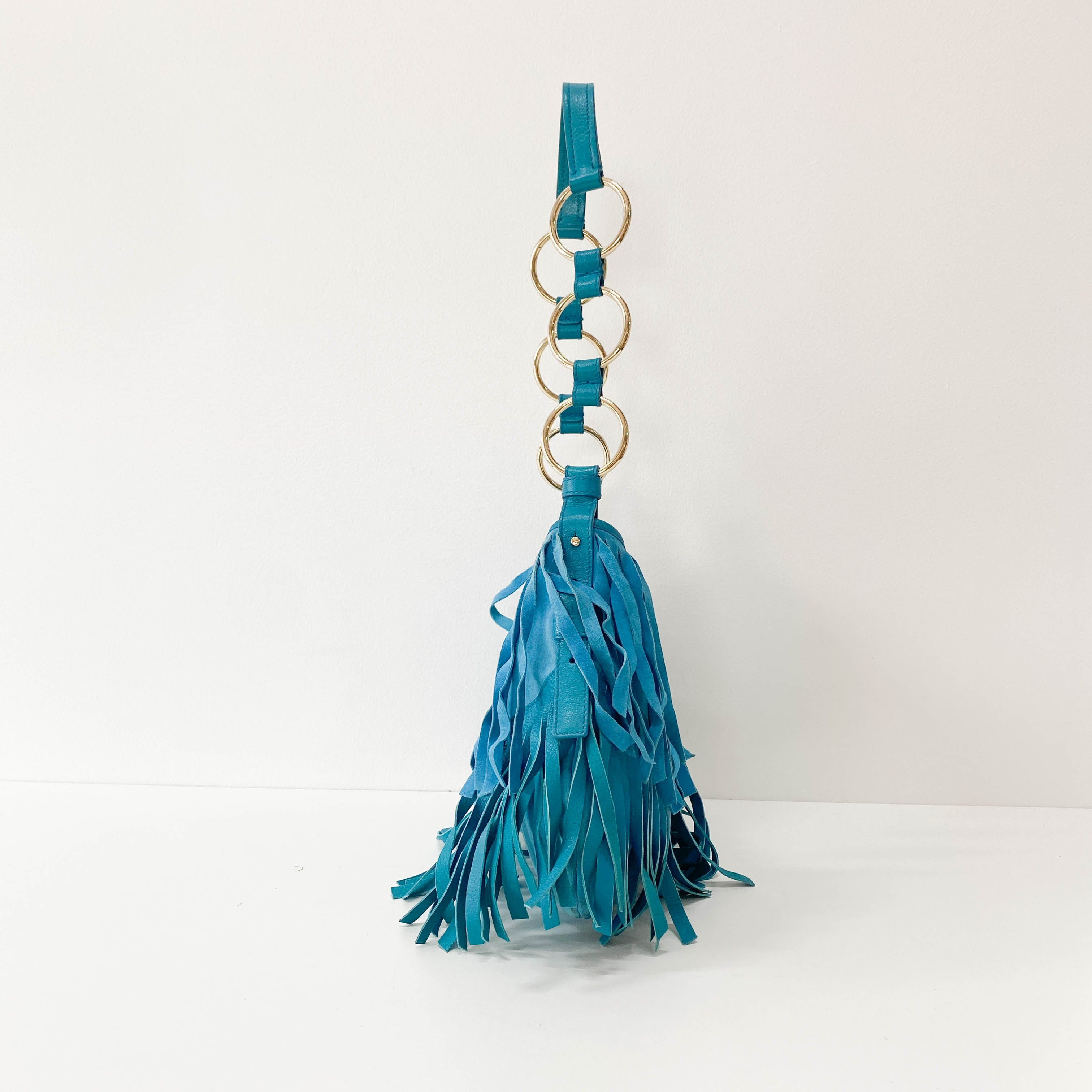 Rive Gauche Blue Fringe Leather Shoulder Bag