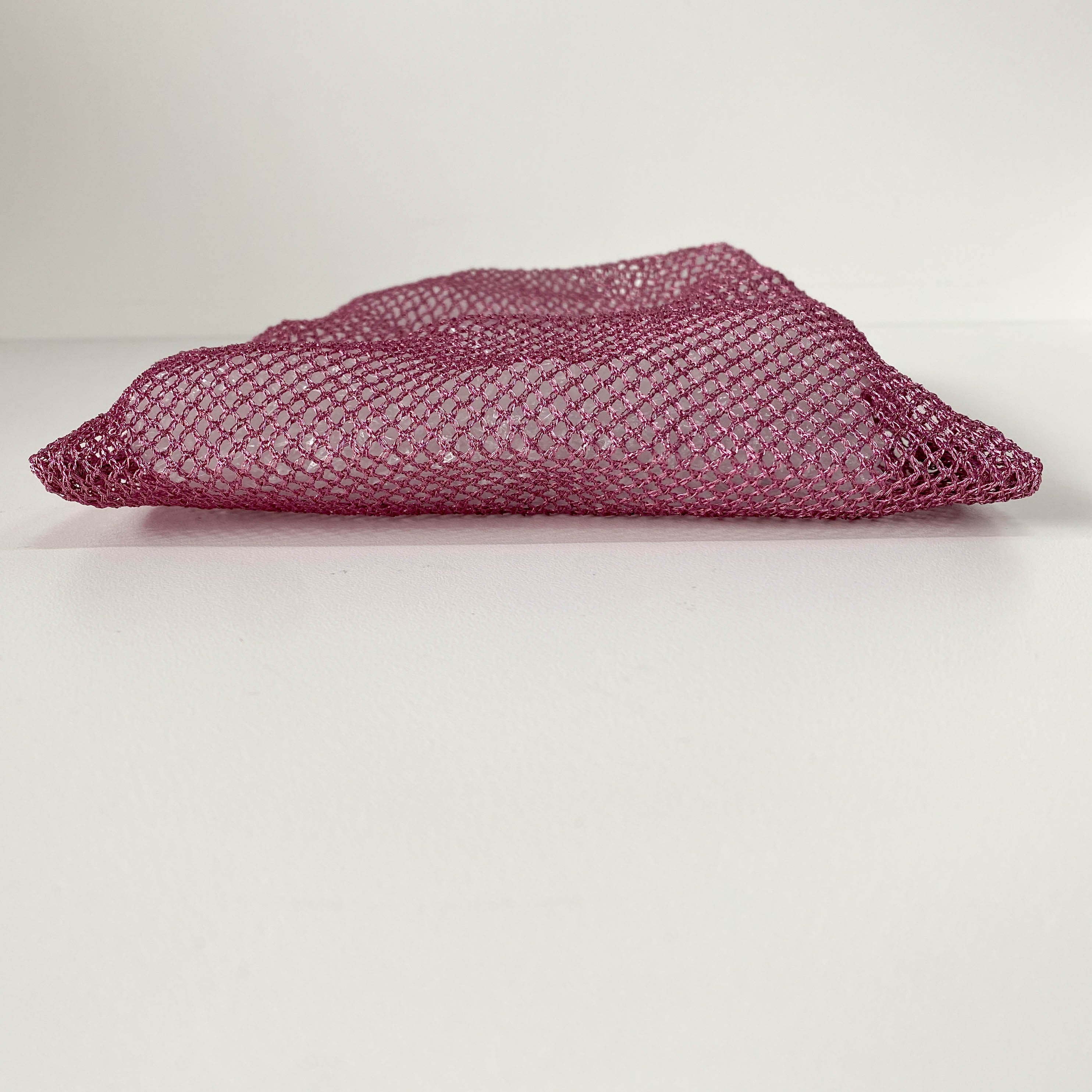 Metallic Pink Mesh Handbag with Logo Plate