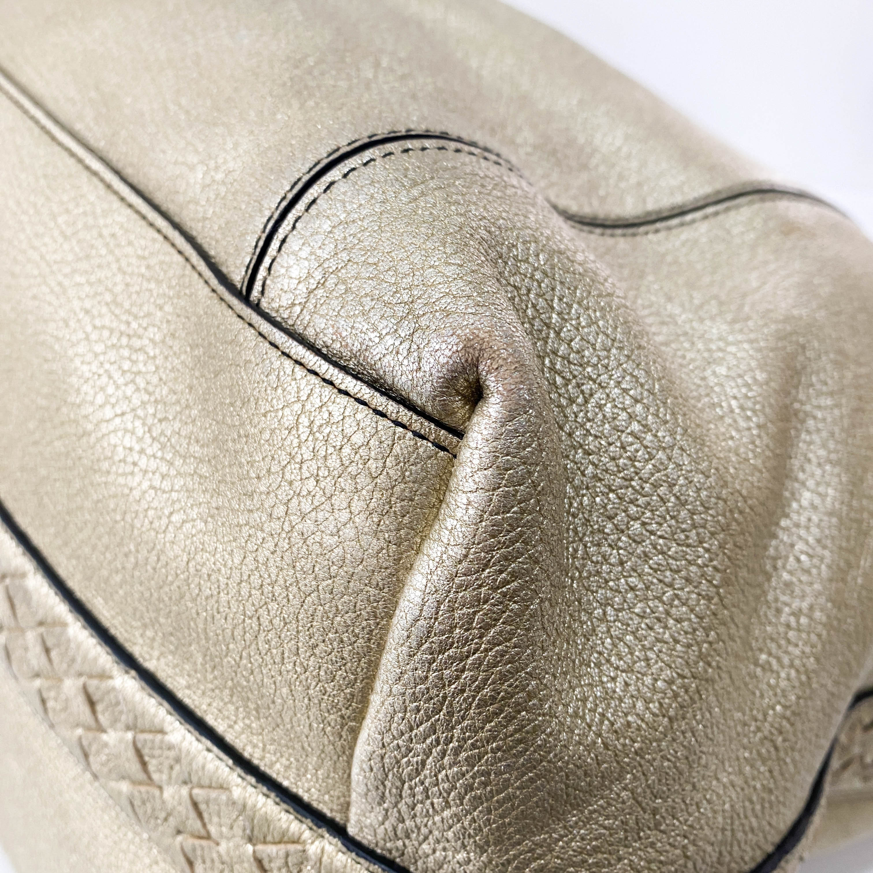 Intrecciato Gold Leather Shoulder Bag