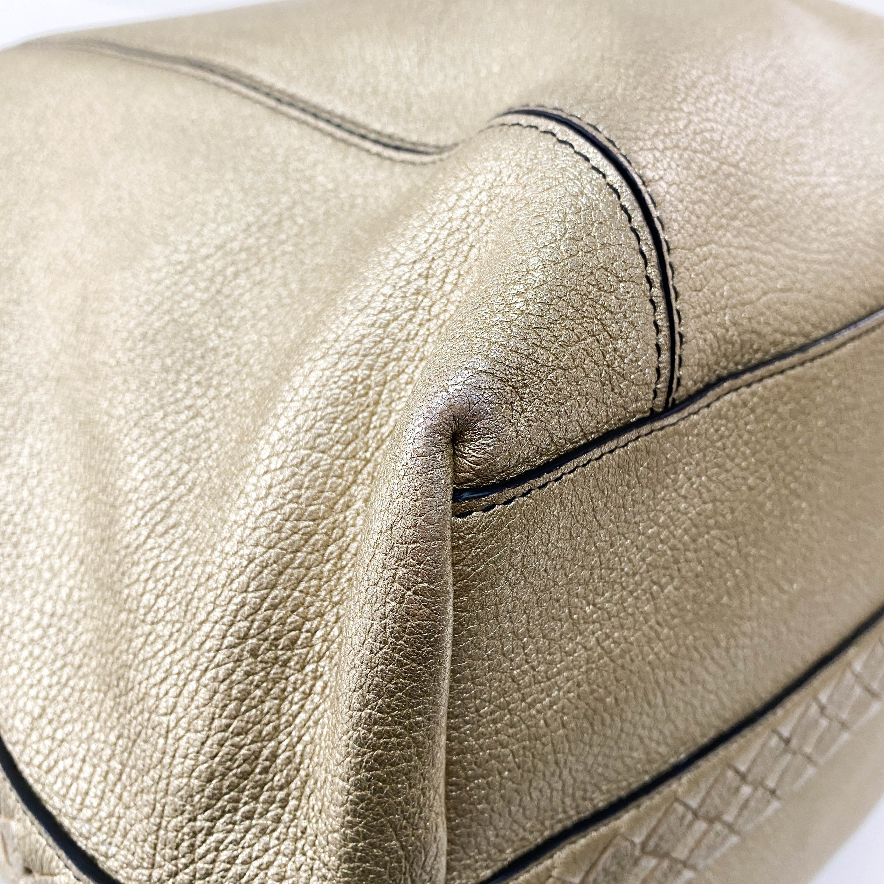 Intrecciato Gold Leather Shoulder Bag