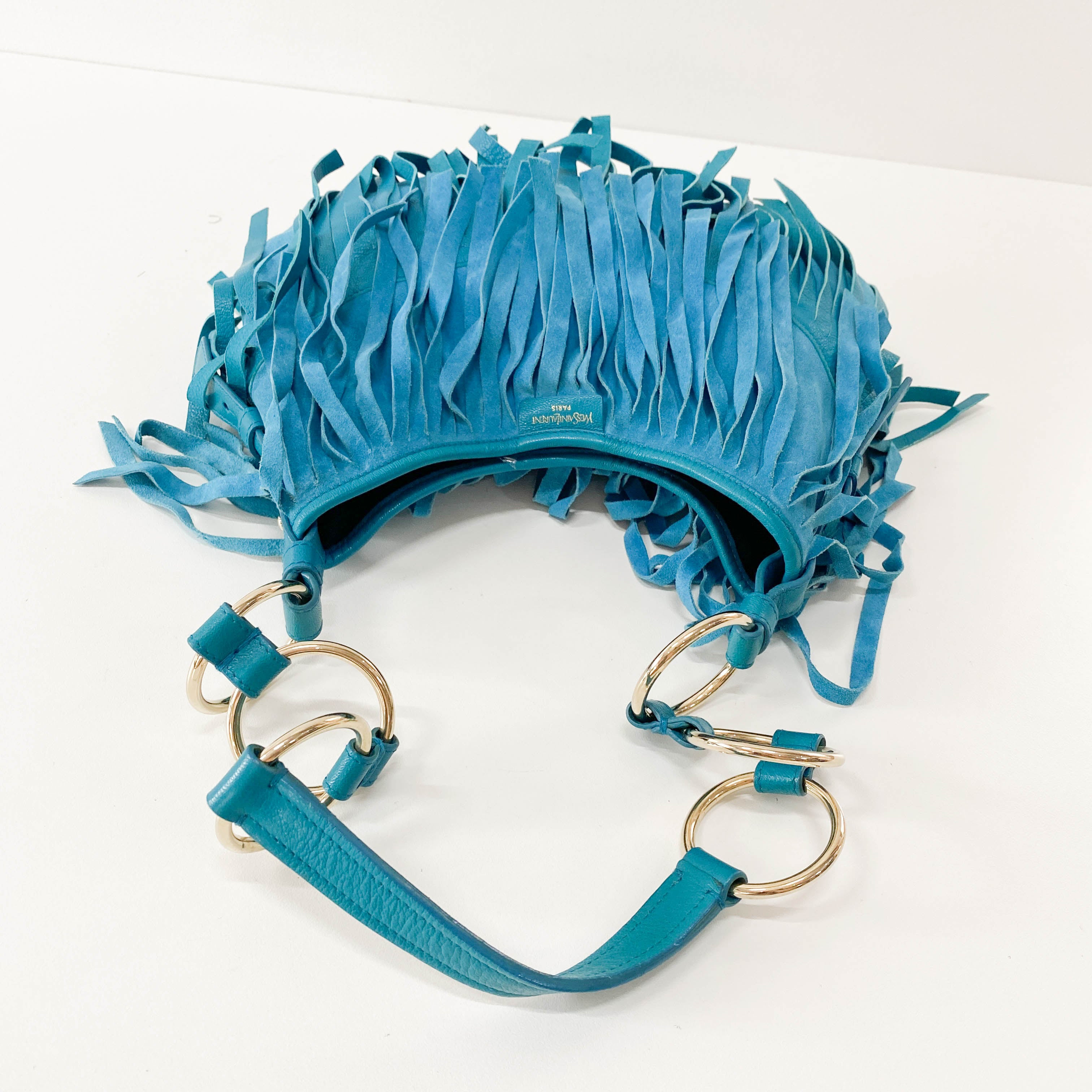 Rive Gauche Blue Fringe Leather Shoulder Bag
