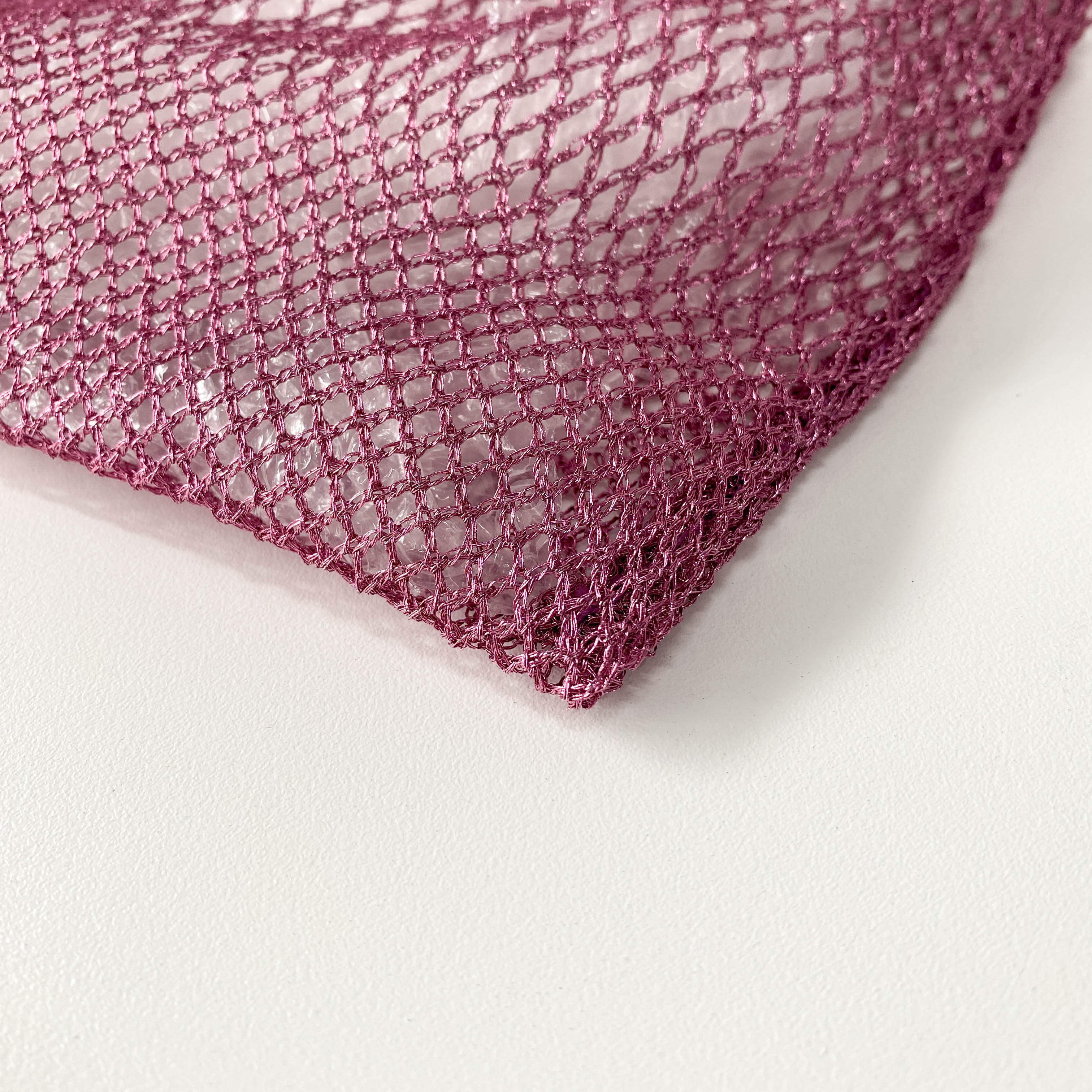 Metallic Pink Mesh Handbag with Logo Plate