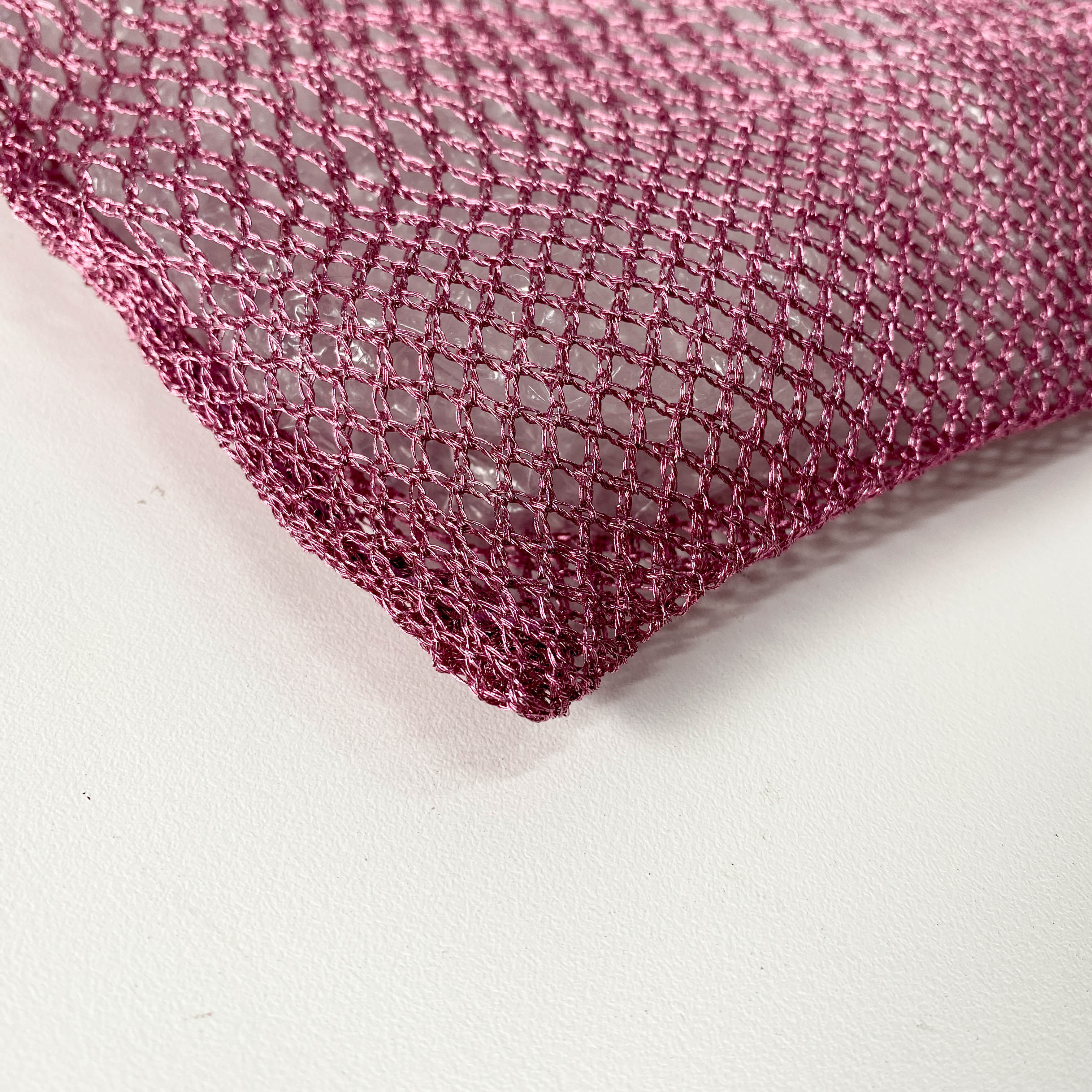 Metallic Pink Mesh Handbag with Logo Plate