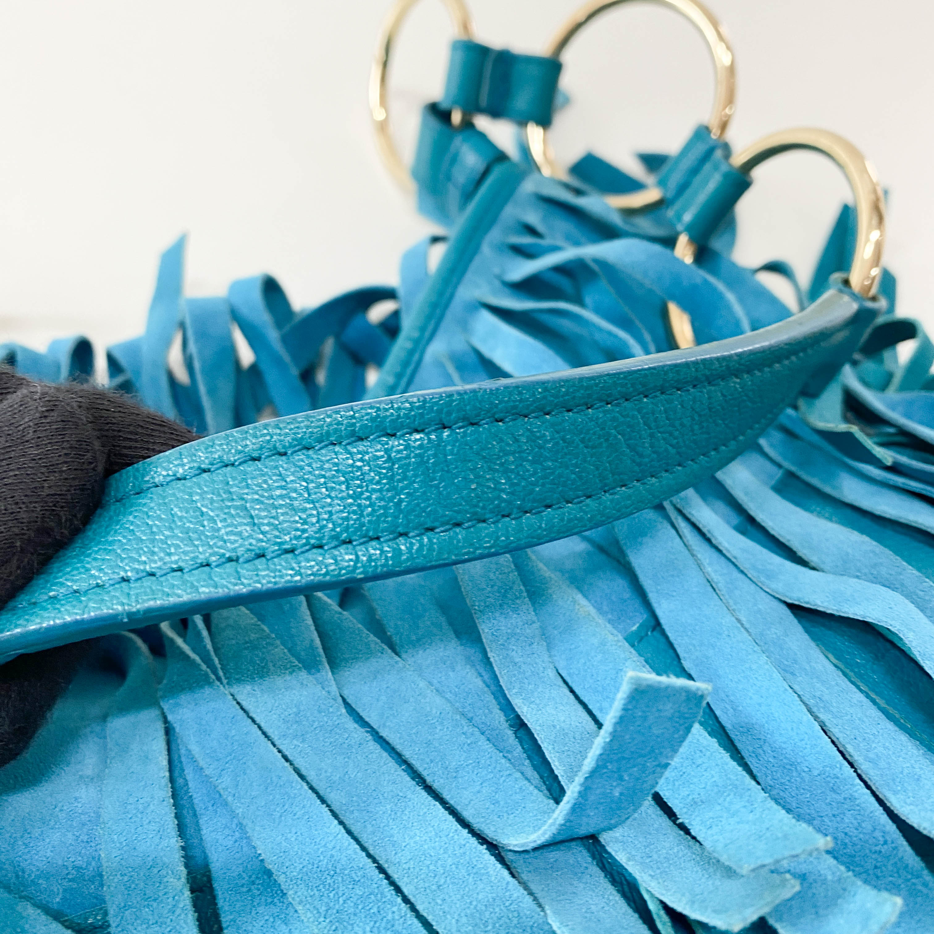 Rive Gauche Blue Fringe Leather Shoulder Bag