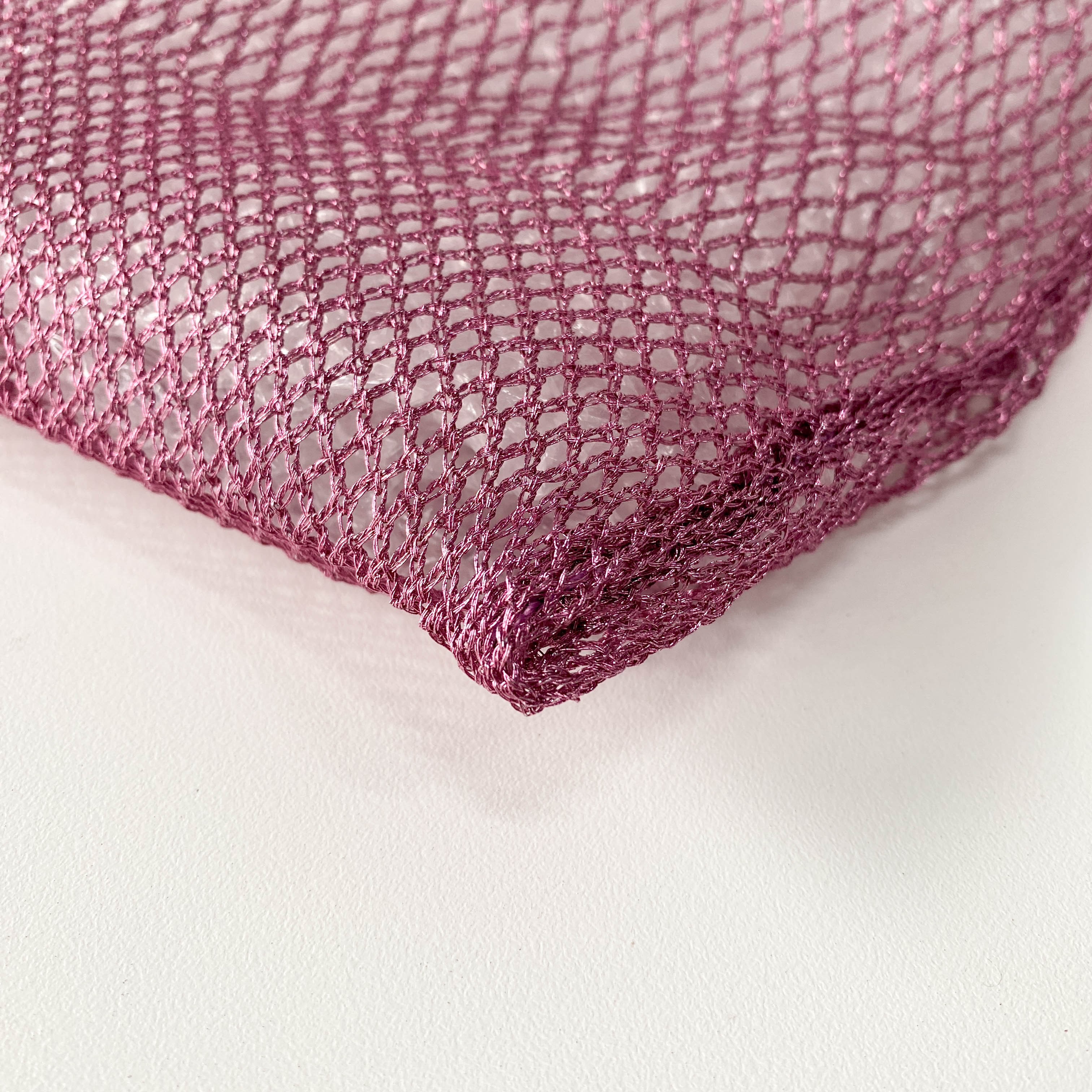 Metallic Pink Mesh Handbag with Logo Plate